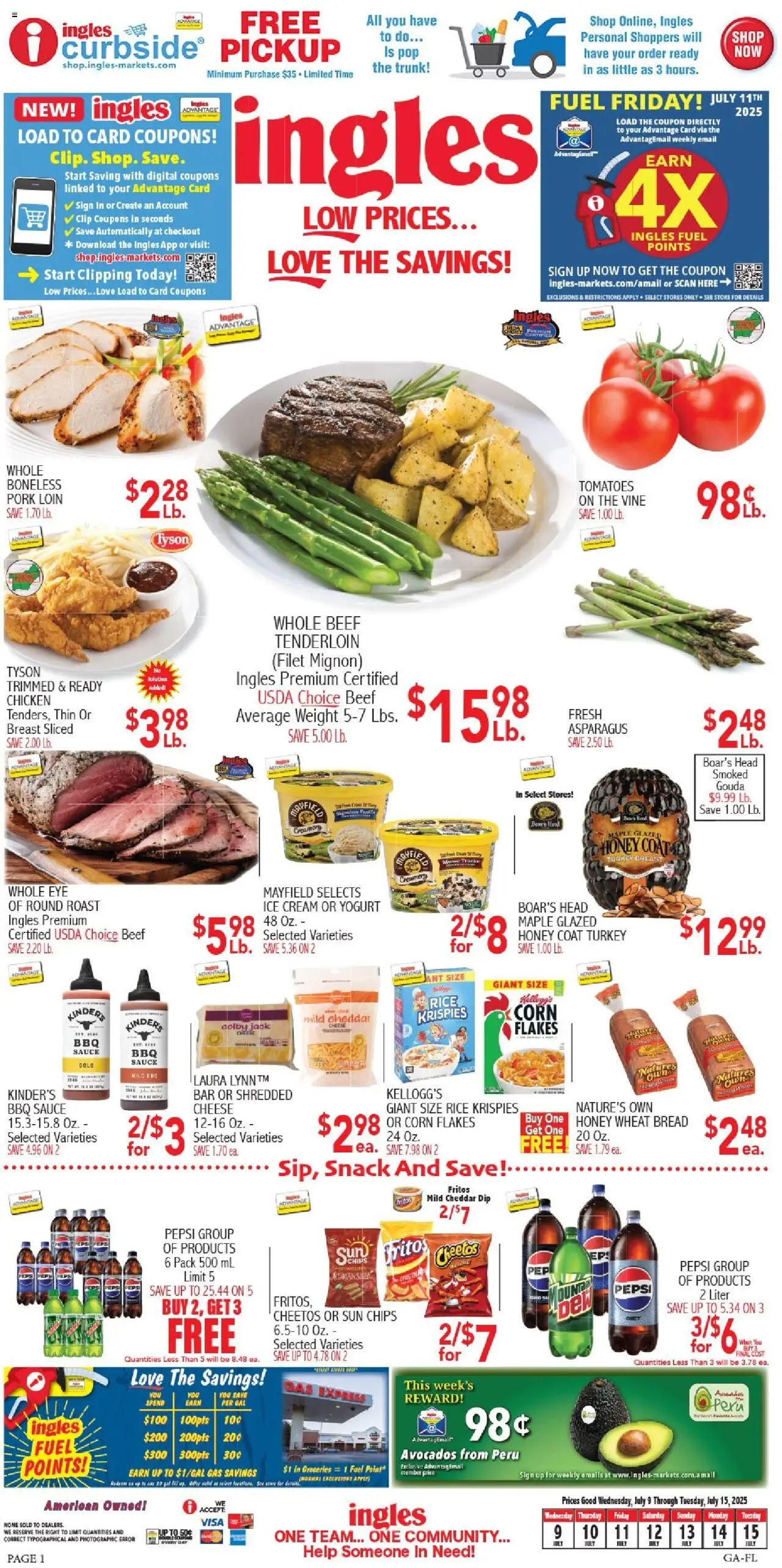 Ingles Weekly Ad from 07/09/2025 >> Sales Ad PREVIEW - Page number 1 - Clip, Tomatoes, Rice, Chips, Cream, Coat, Ice, Pepsi