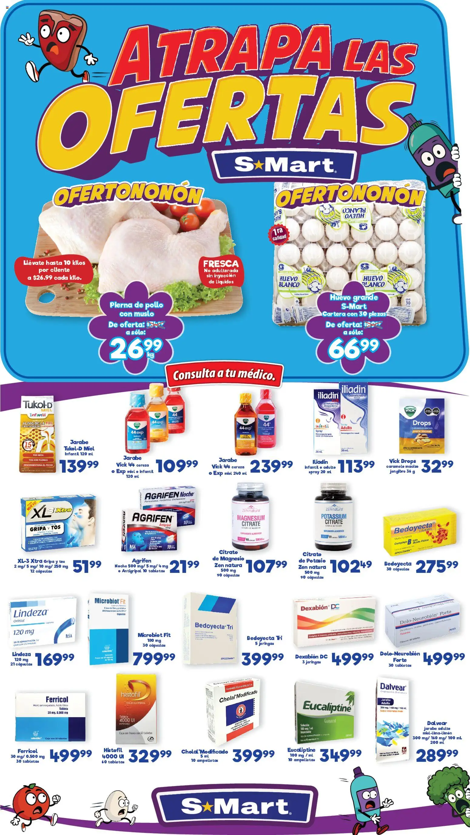 Vista previa las ofertas de la tienda S-Mart - Folleto Ofertas de Feria Juárez desde el 16/01/2026 - Jengibre, Huevo, Caja, Antigripal, Miel, Tableta, Jarabe, Cápsulas