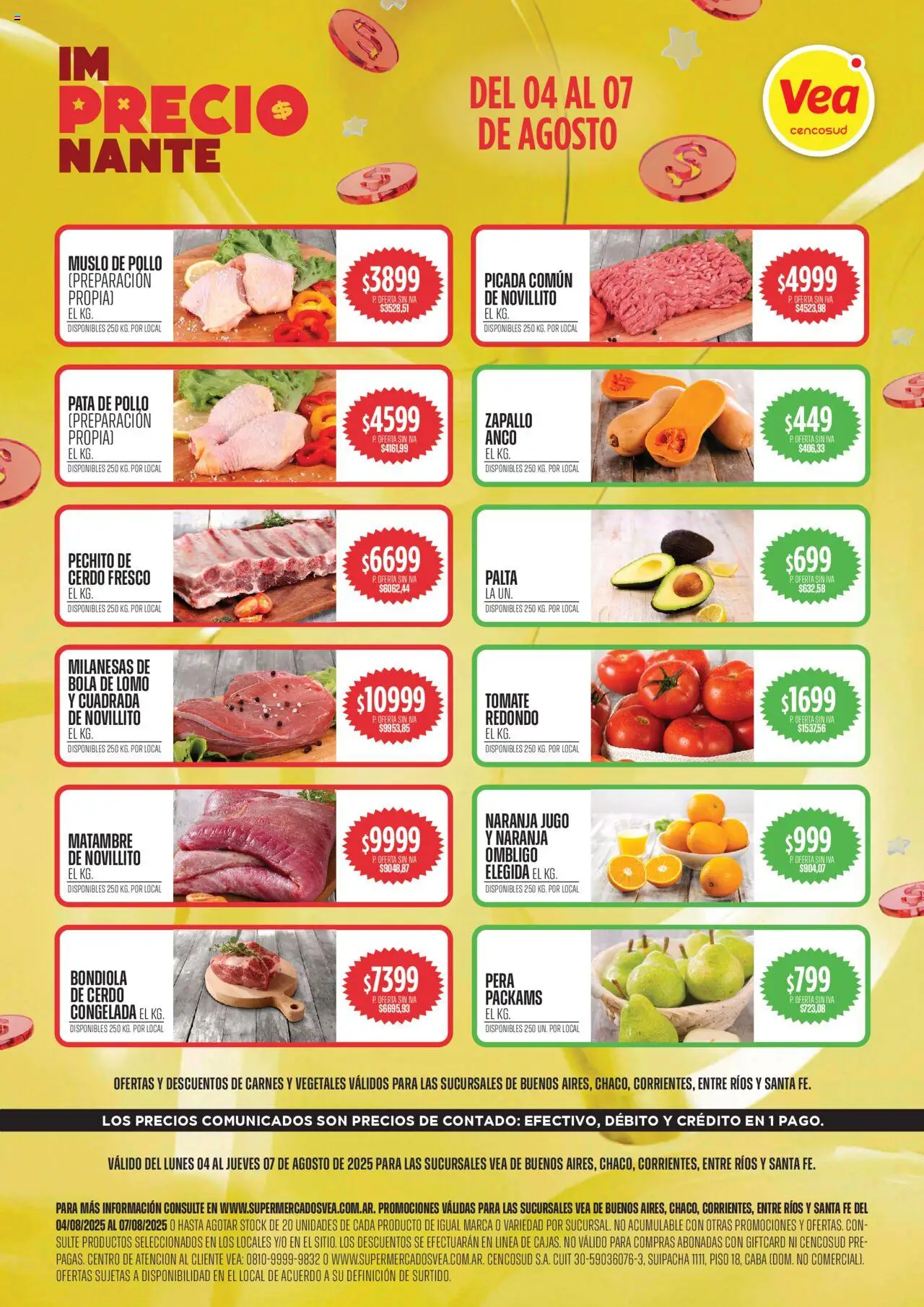 Vea Ofertas del 04/08/2025 >> Catálogo - Pollo, Zapallo, Tomate, Palta, Lomo, Cerdo, Pera, Jugo