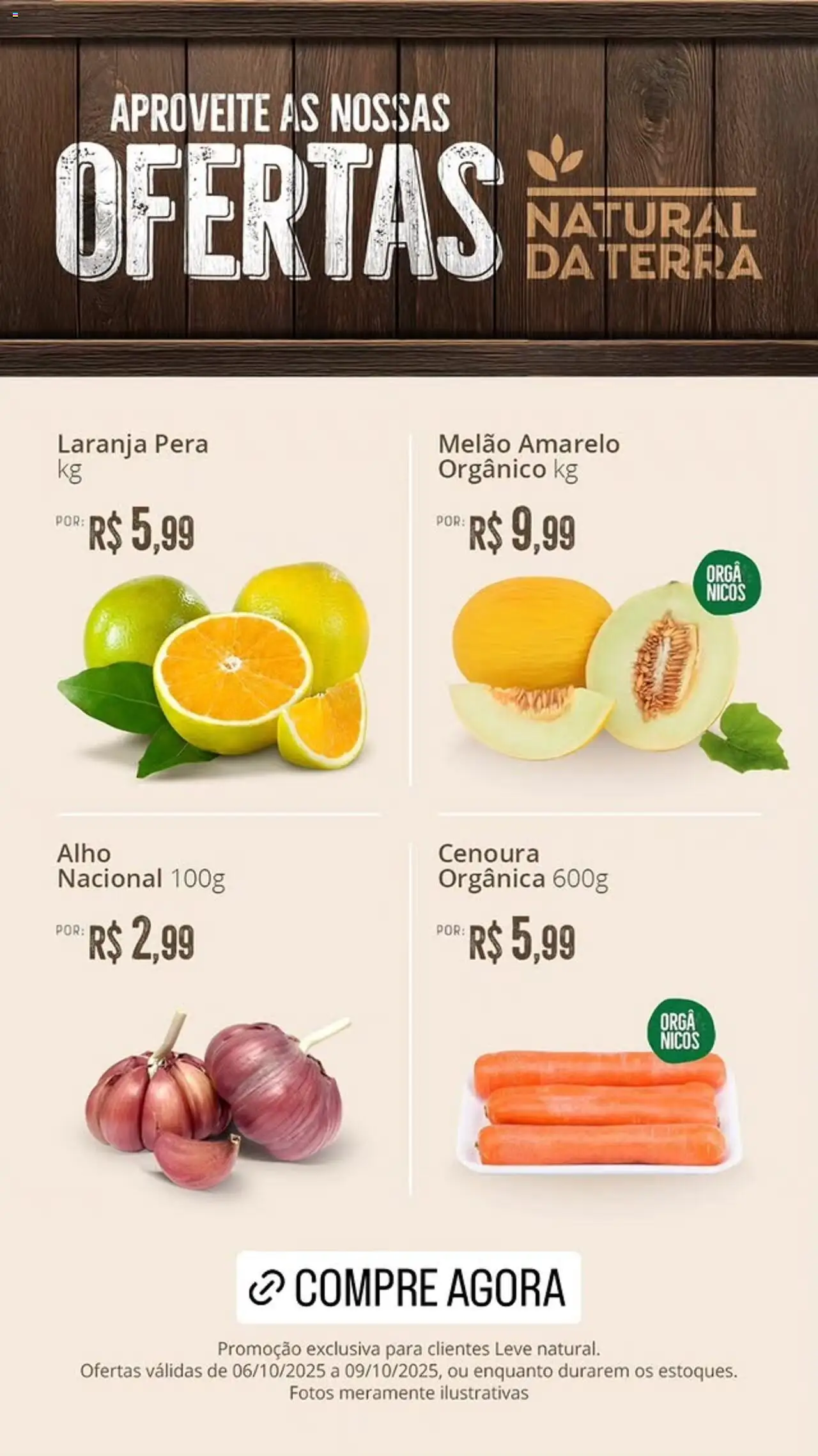 Natural da Terra folheto "Ofertas Feira" válido a partir de 06/10/2025 - número de página 1 - Pera, Cenoura, Melão, Alho, Melão amarelo