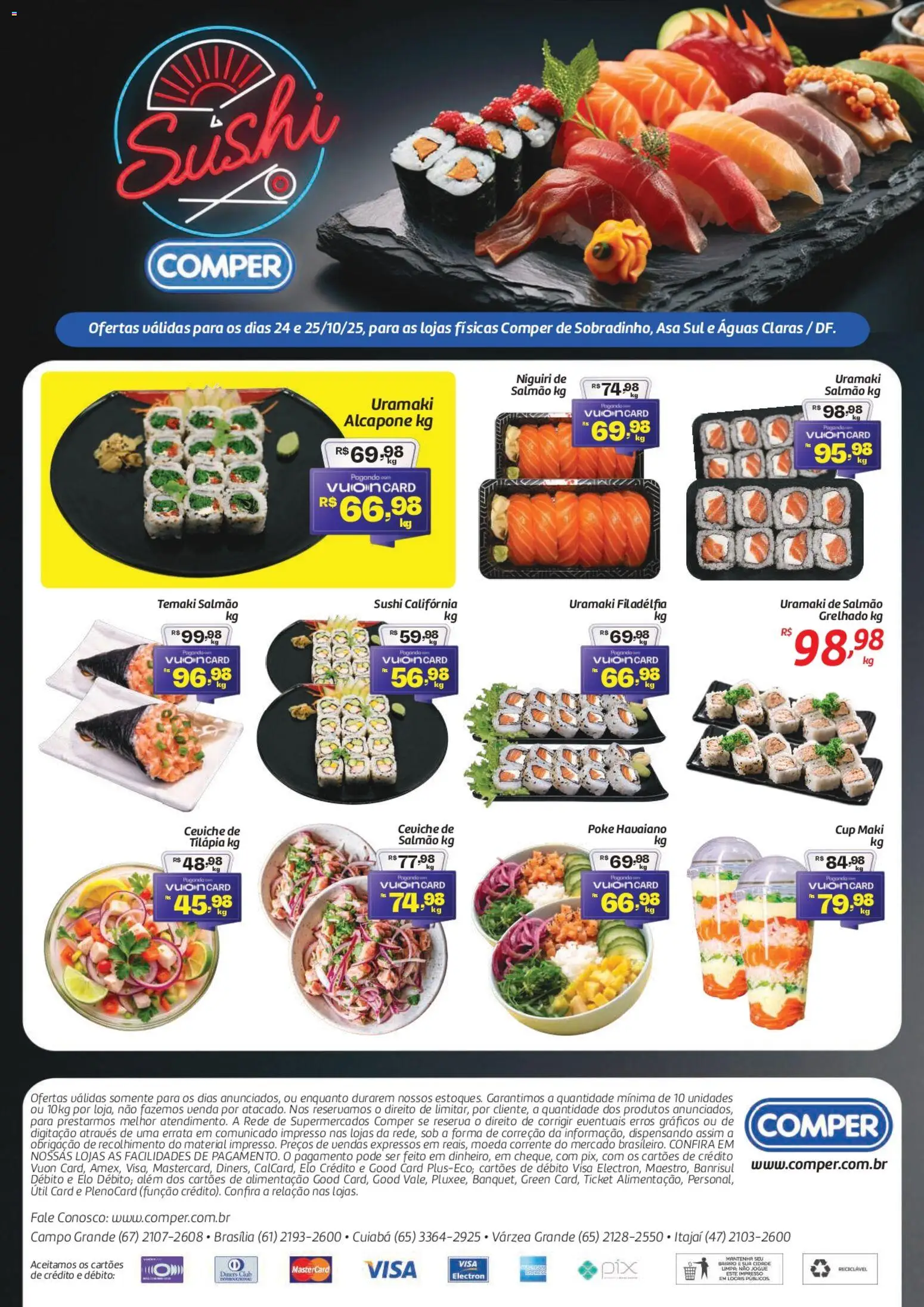 Pré-Visualização do folheto "Ofertas Sushi" da loja Comper válido a partir de 24/10/2025 - Sushi, Salmão, Tilápia