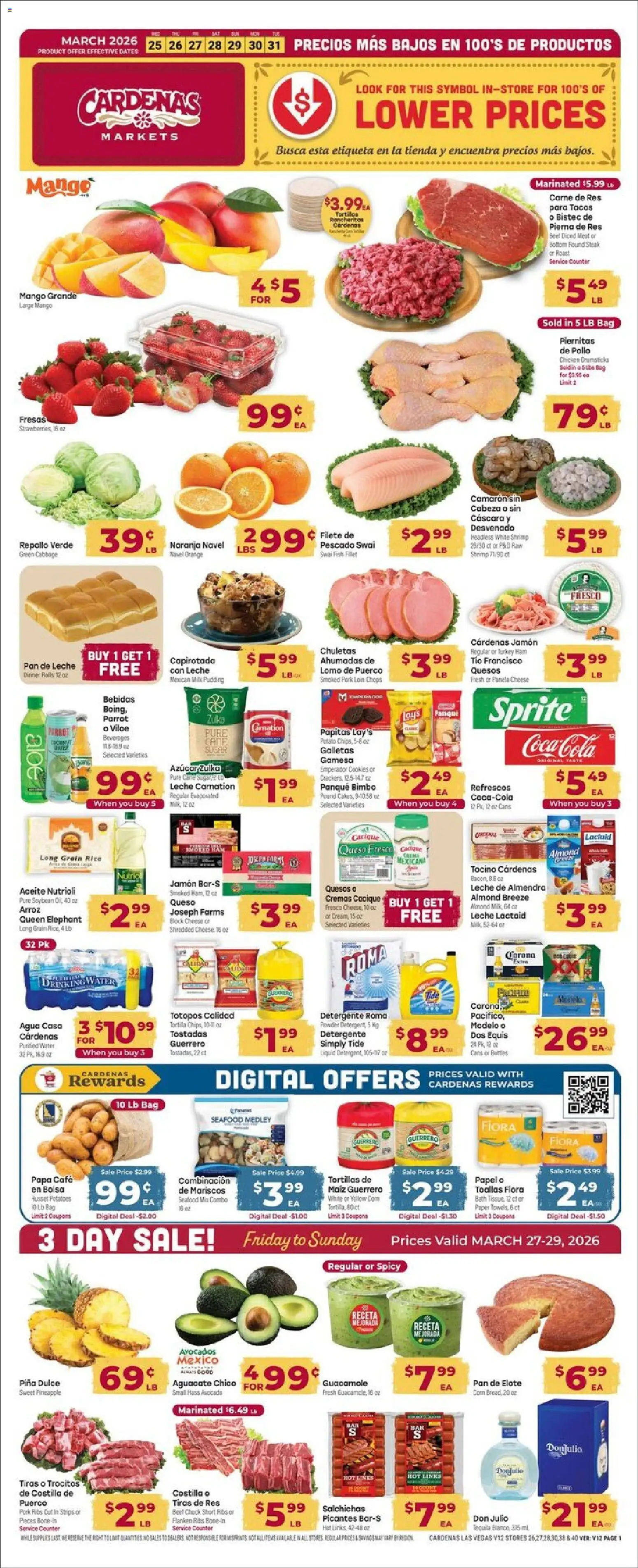 Ad Preview of Cardenas Cardenas Weekly Ad - NV from 03/25/2026 - Water, Rice, Guacamole, Sugar, Powder, Detergent, Beverages, Chicken drumsticks