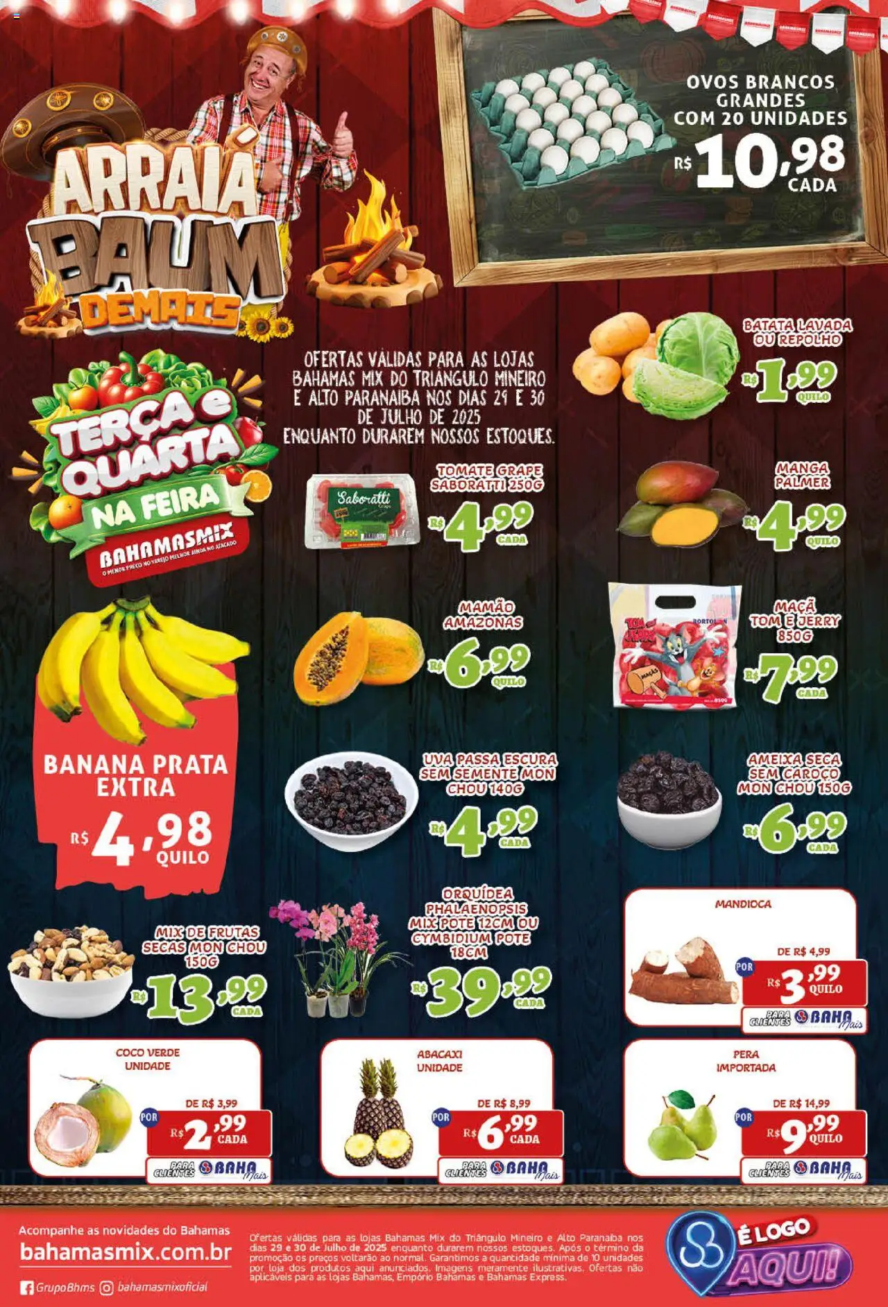 Bahamas Mix folheto "Ofertas Terça e Quarta na Feira" válido a partir de 29/07/2025 - número de página 1 - Coco, Pera, Tomate, Mandioca, Abacaxi, Manga, Batata, Ameixa