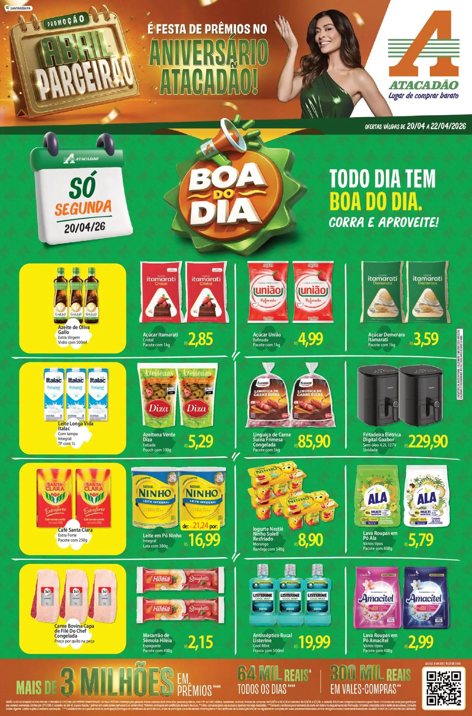 Pré-Visualização do folheto "Atacadão ofertas - PA" da loja Atacadão válido a partir de 20/04/2026 - Roupas, Leite, Açúcar, Azeite de oliva, Leite em pó, Espaguete, Carne bovina, Leite longa vida