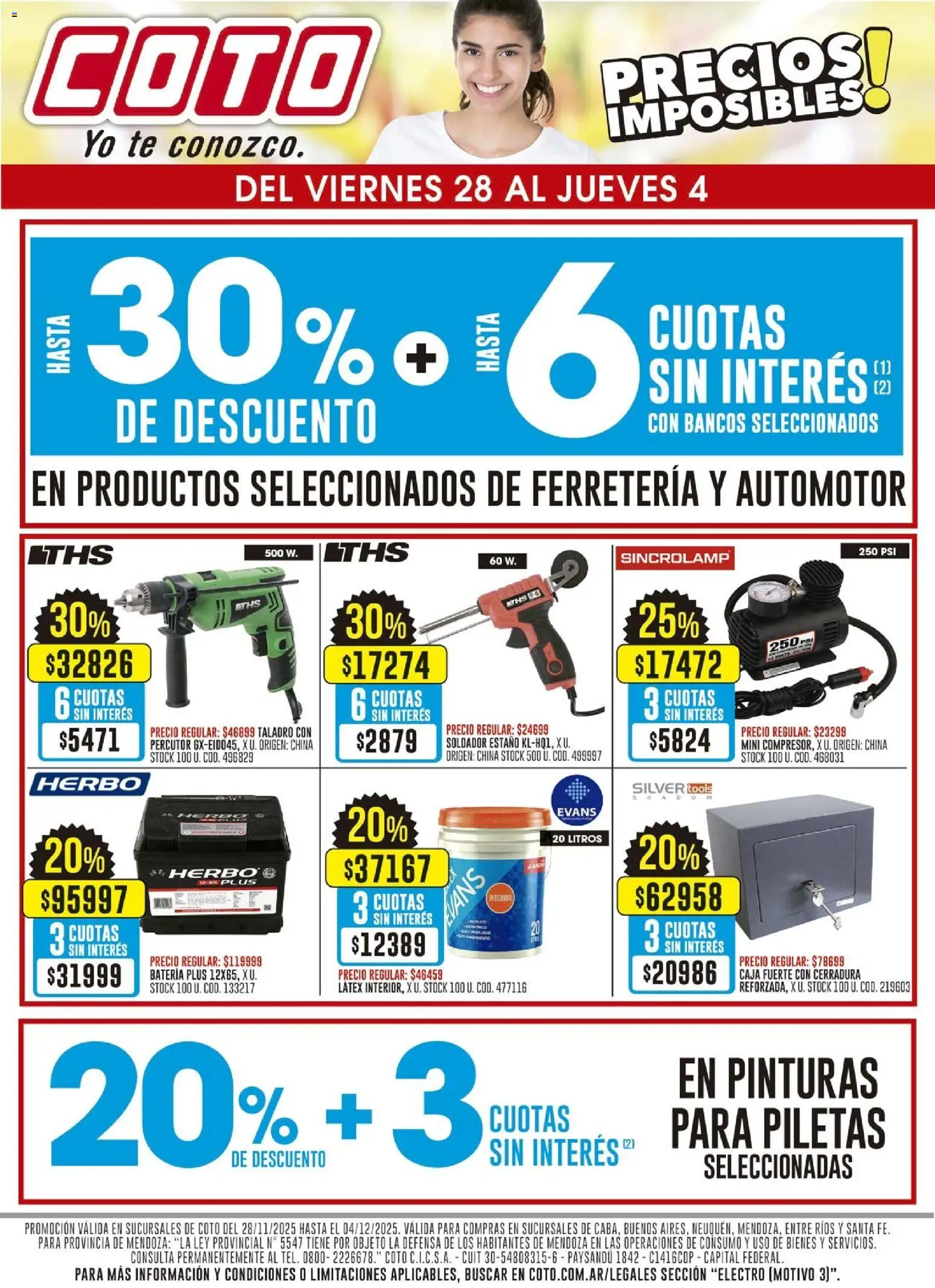 Vista previa del folleto de la tienda Coto válido desde el 28/11/2025 - Té, Batería, Caja, Taladro, Cerradura