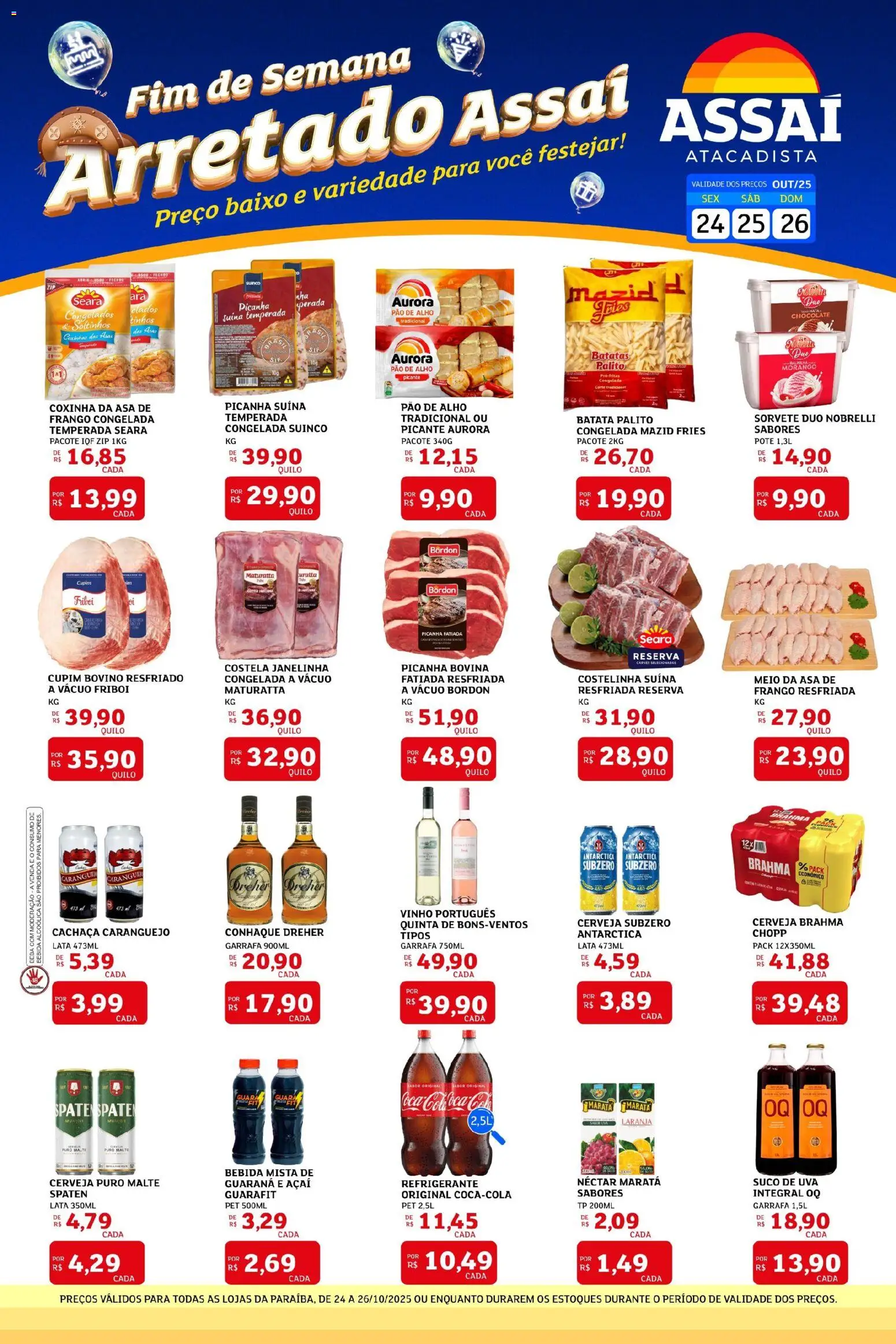 Assaí Atacadista folheto "Encarte - PB" válido a partir de 24/10/2025 - número de página 1 - Cerveja, Uva, Batata, Frango, Refrigerante, Cachaça, Pao de alho, Alho