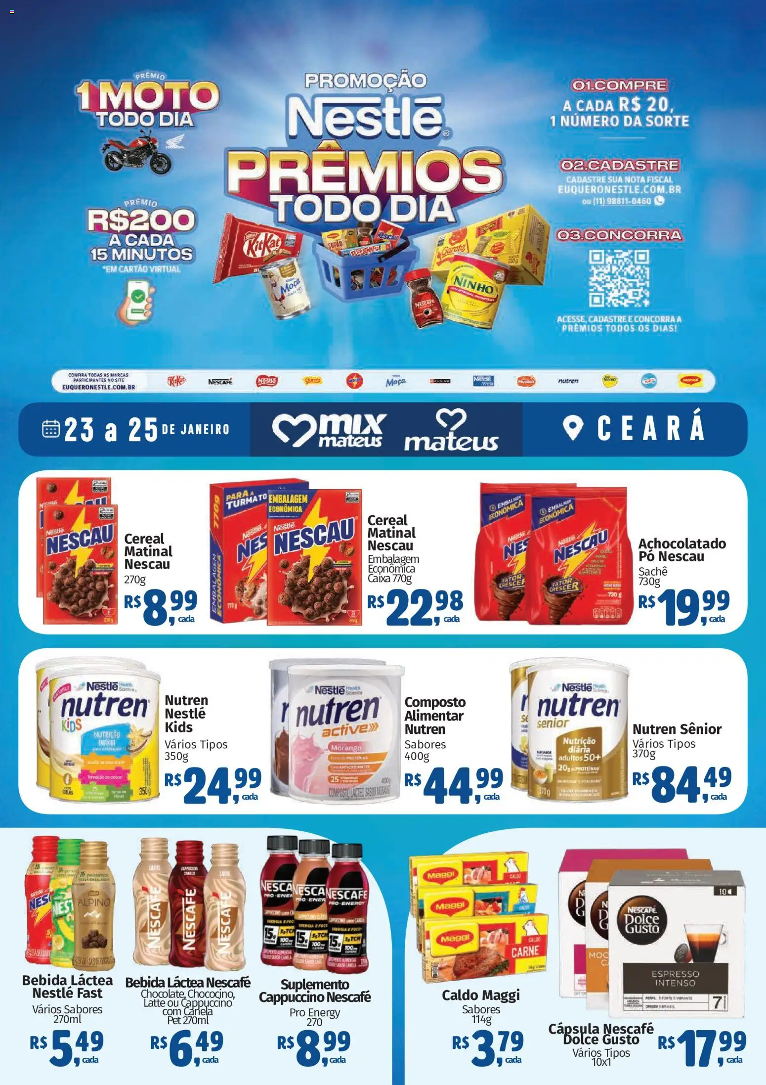 Pré-Visualização do folheto "Ofertas Festival Nestlé" da loja Mateus válido a partir de 23/01/2026 - Caixa, Bebida, Carne, Canela, Nescau, Pó, Cappuccino, Achocolatado
