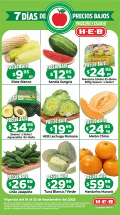 Vista previa las ofertas de la tienda H-E-B - Folleto Precios Bajos desde el 16/09/2025 