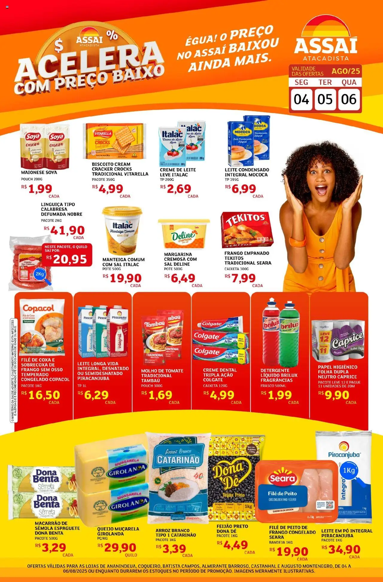 Assaí Atacadista folheto "Encarte - PA" válido a partir de 04/08/2025 - número de página 1 - Leite condensado, Tomate, Peito de frango, Linguiça, Bandeja, Cream cracker, Leite longa vida, Macarrão de sêmola