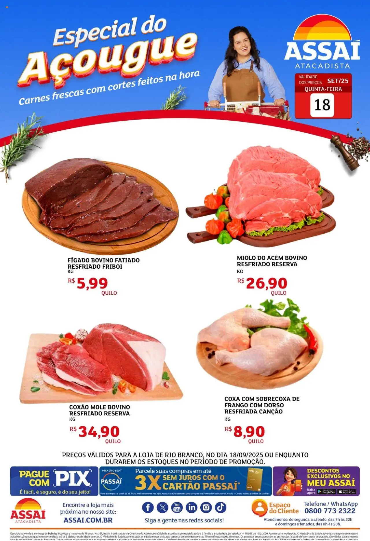 Assaí Atacadista folheto "Encarte - AC" válido a partir de 18/09/2025 - número de página 1 - Telefone, Bebidas, Bebida, Frango, Fígado, Acém, Coxão mole