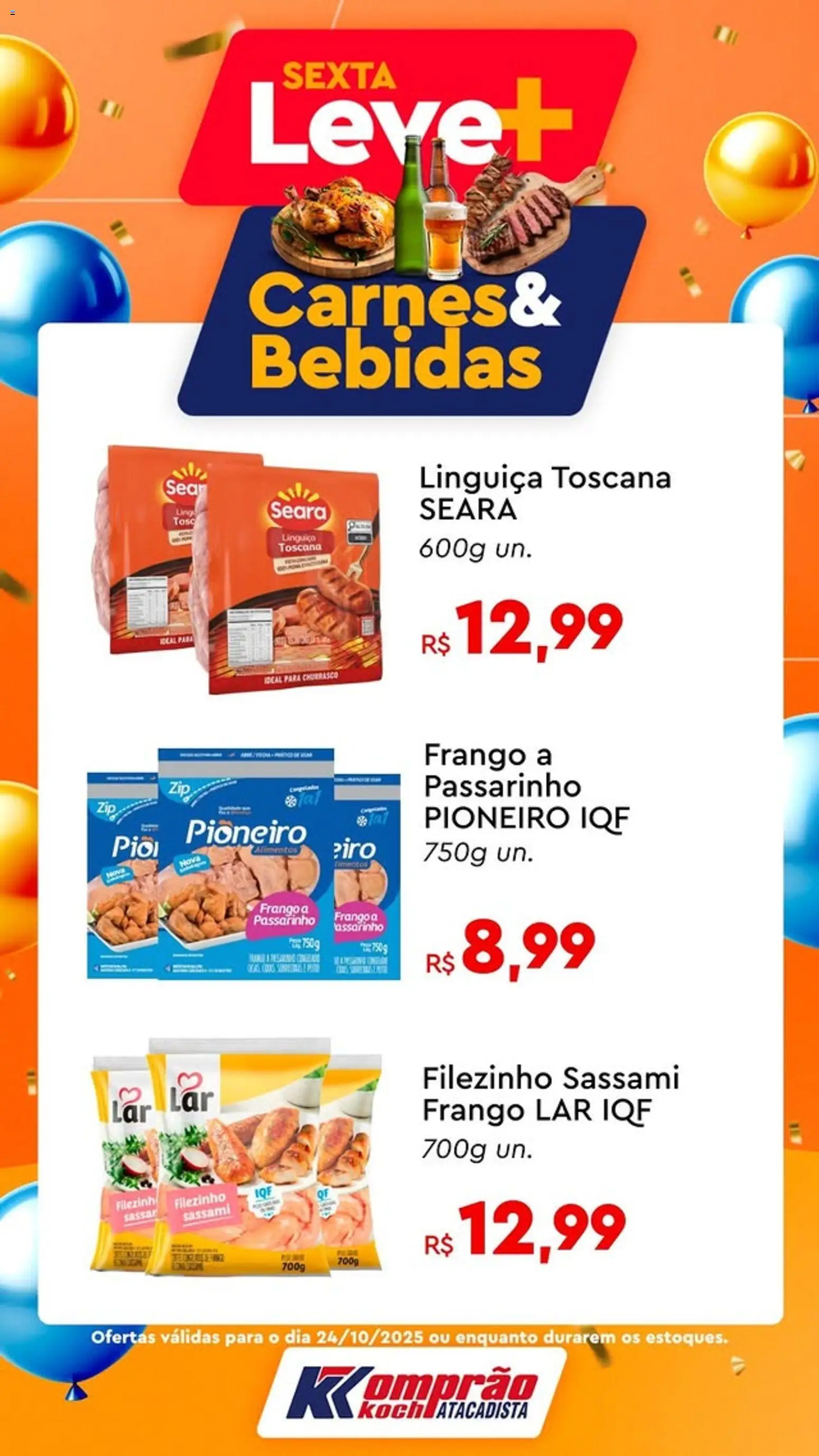 Pré-Visualização do folheto "Ofertas do Dia" da loja Komprao Atacadista válido a partir de 24/10/2025 - Bebidas, Frango, Linguiça