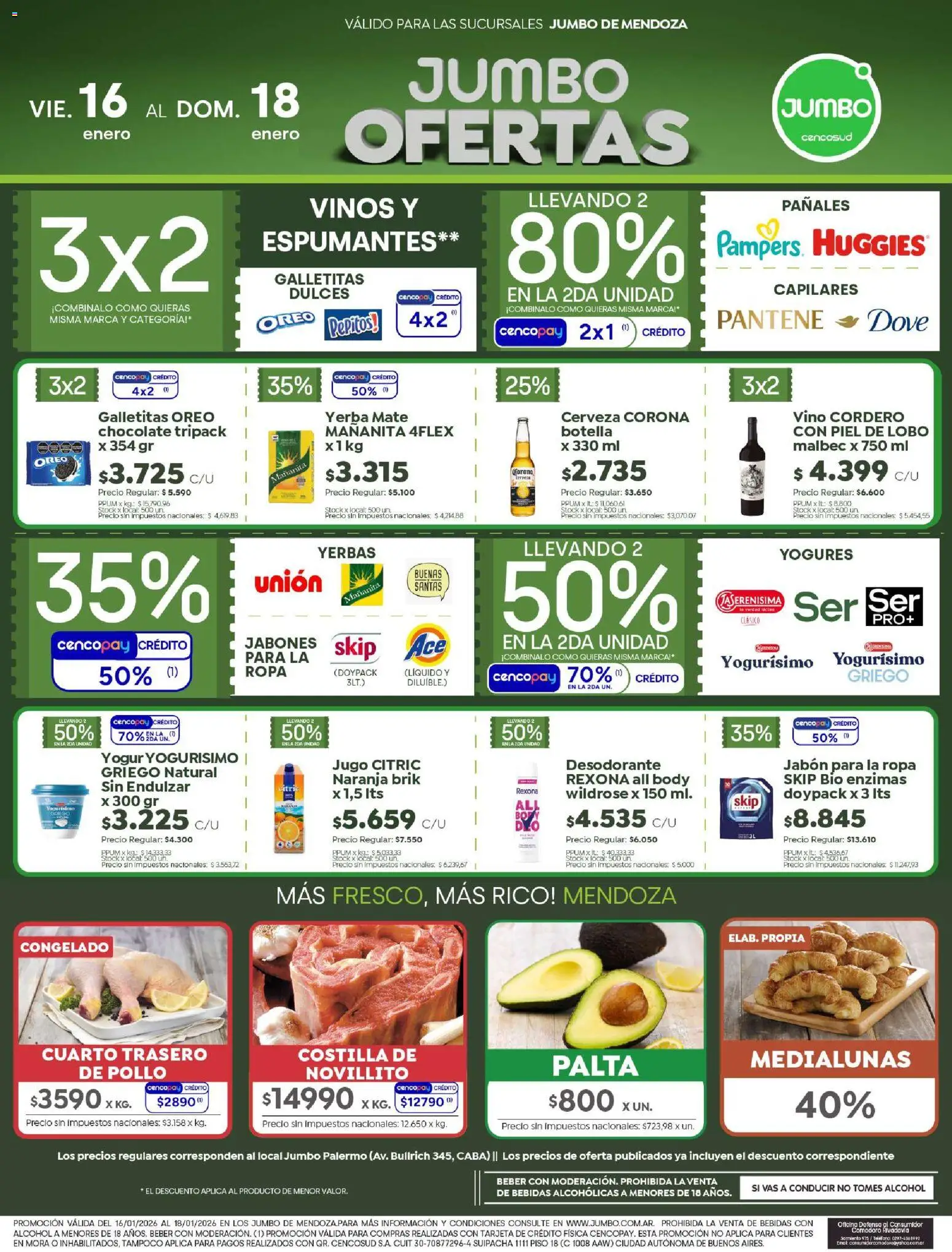 Vista previa del folleto de la tienda Jumbo válido desde el 16/01/2026 - Chocolate, Pollo, Bebidas, Palta, Pañales, Desodorante, Botella, Jabón