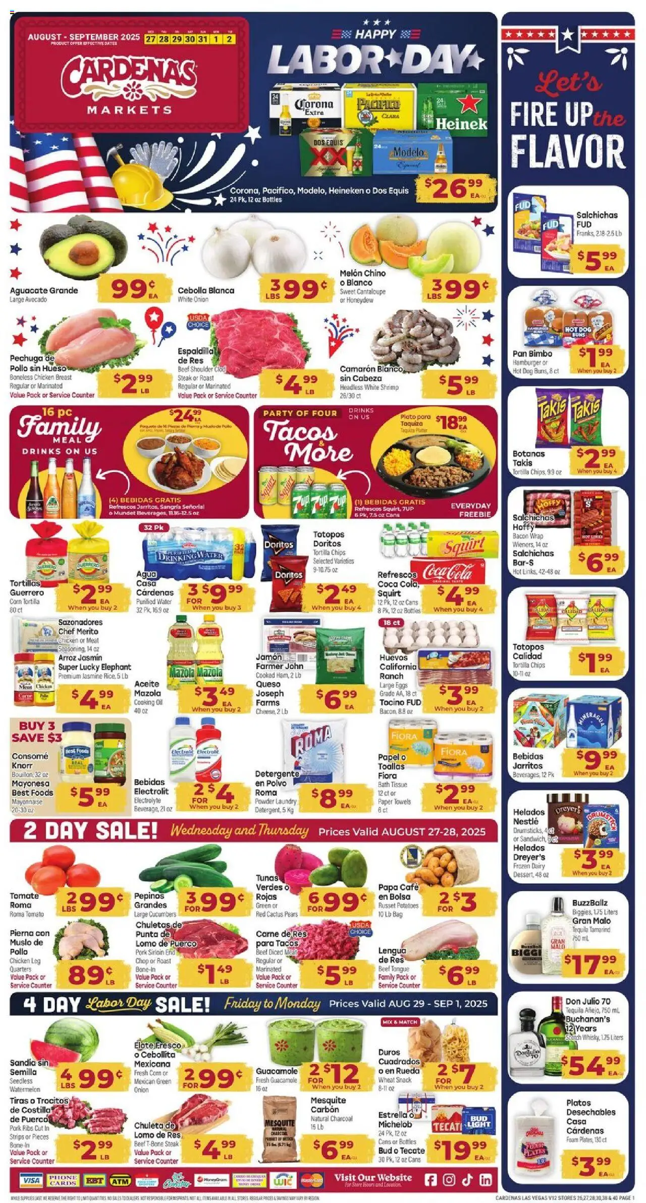 Cardenas Weekly Ad - NV from 08/27/2025 - Flyer - Page number 1 - Water, Steak, Potatoes, Shrimp, Tomato, Bag, Bath, Melon