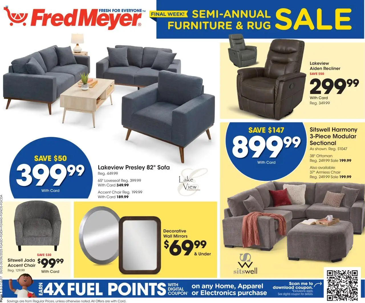 Fred Meyer Home & Apparel from 09/03/2025 - Flyer - Page number 1 - Sofa, Chair, Ottoman, Accent Chair, Recliner, Sectional, Loveseat