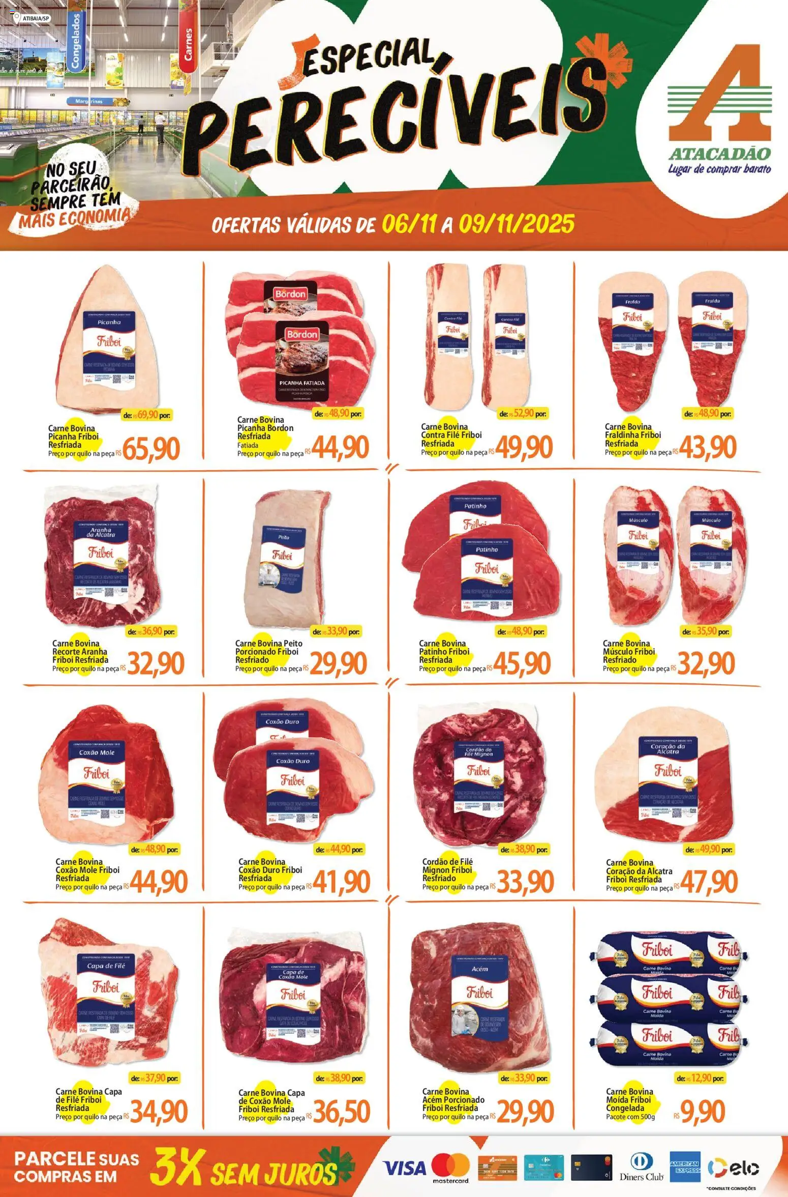Pré-Visualização do folheto "Ofertas - SP" da loja Atacadão válido a partir de 06/11/2025 - Picanha, Carne, Alcatra, Carne bovina, Contra filé, Coxão duro, Aranha da alcatra, Picanha Bordon