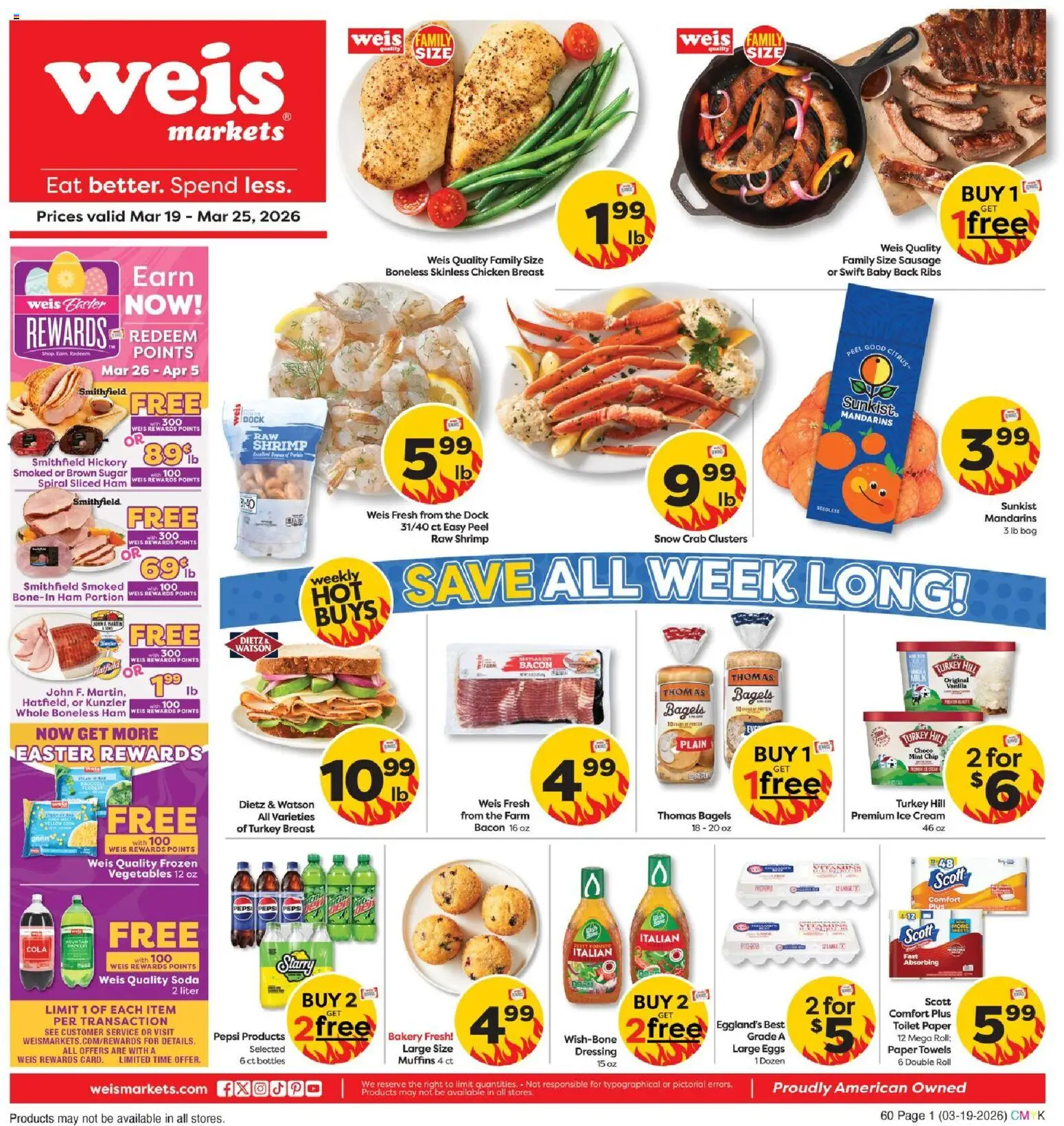 Ad Preview of Weis Weis Weekly Circular - PA from 03/19/2026 - Turkey, Ice, Vegetables, Dressing, Sausage, Bag, Vanilla, Turkey breast