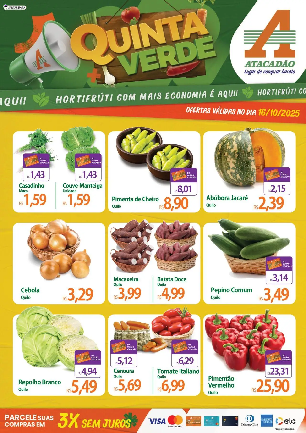 Atacadão folheto "Ofertas - PA" válido a partir de 16/10/2025 - número de página 1 - Doce, Batata, Tomate, Pimenta, Cebola, Repolho, Pimentão, Repolho branco