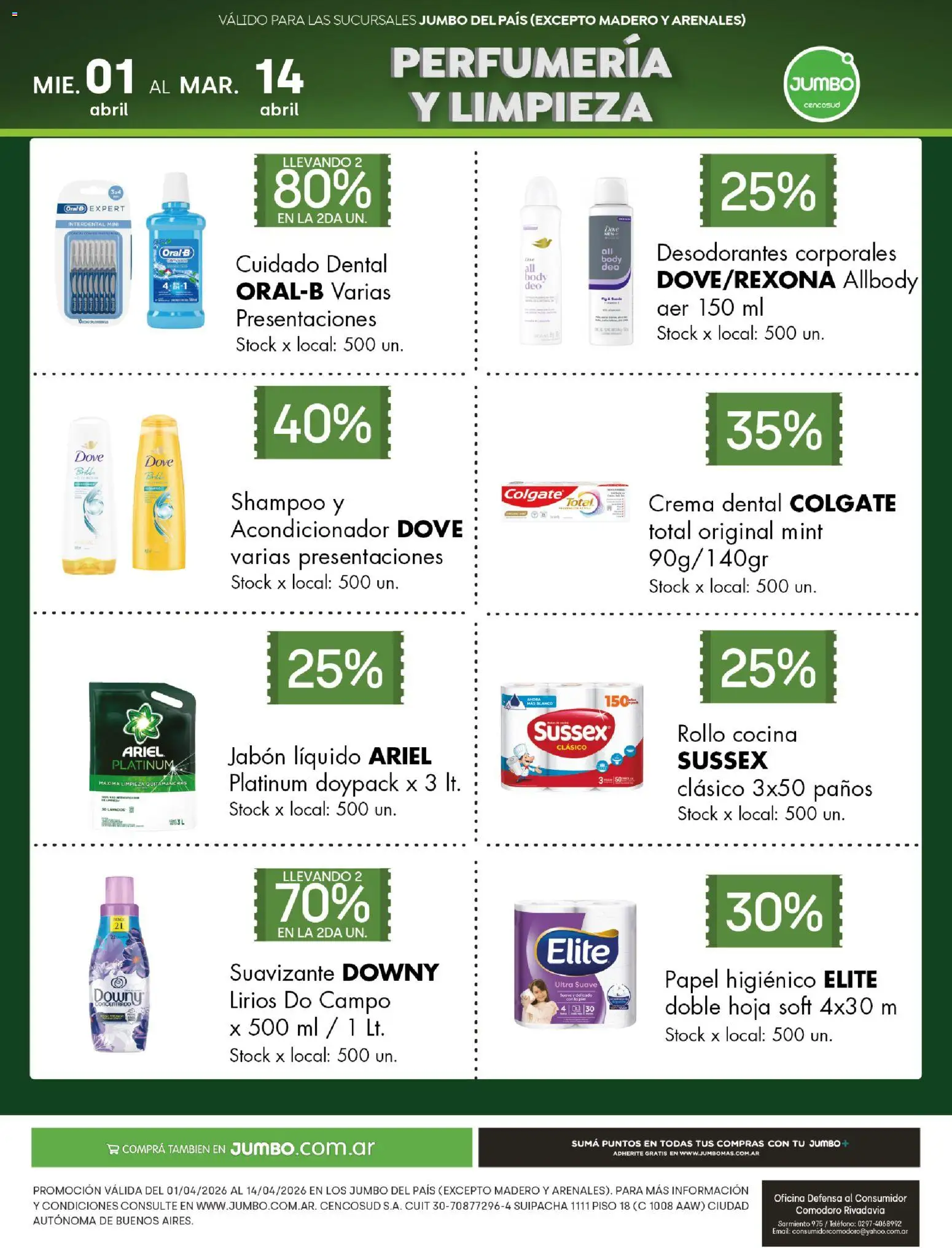 Vista previa del folleto de la tienda Jumbo válido desde el 01/04/2026 - Cocina, Teléfono, Shampoo, Crema, Papel higiénico, Jabón, Suavizante, Quitamanchas