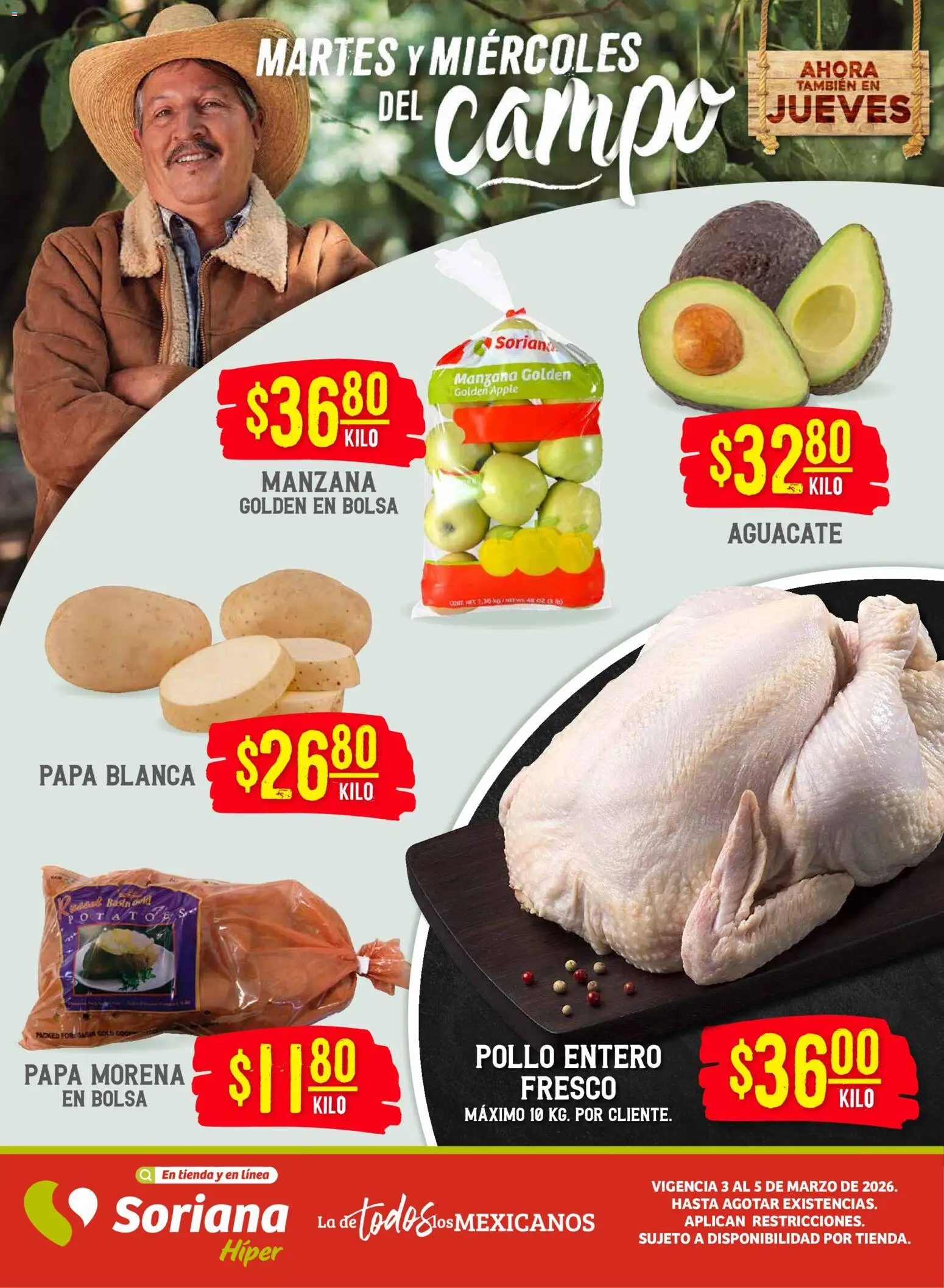 Vista previa las ofertas de la tienda Soriana - Soriana Martes y Miércoles del Campo Híper: Chih, Delicias, Dur y Coah (excepto Saltillo) desde el 03/03/2026 