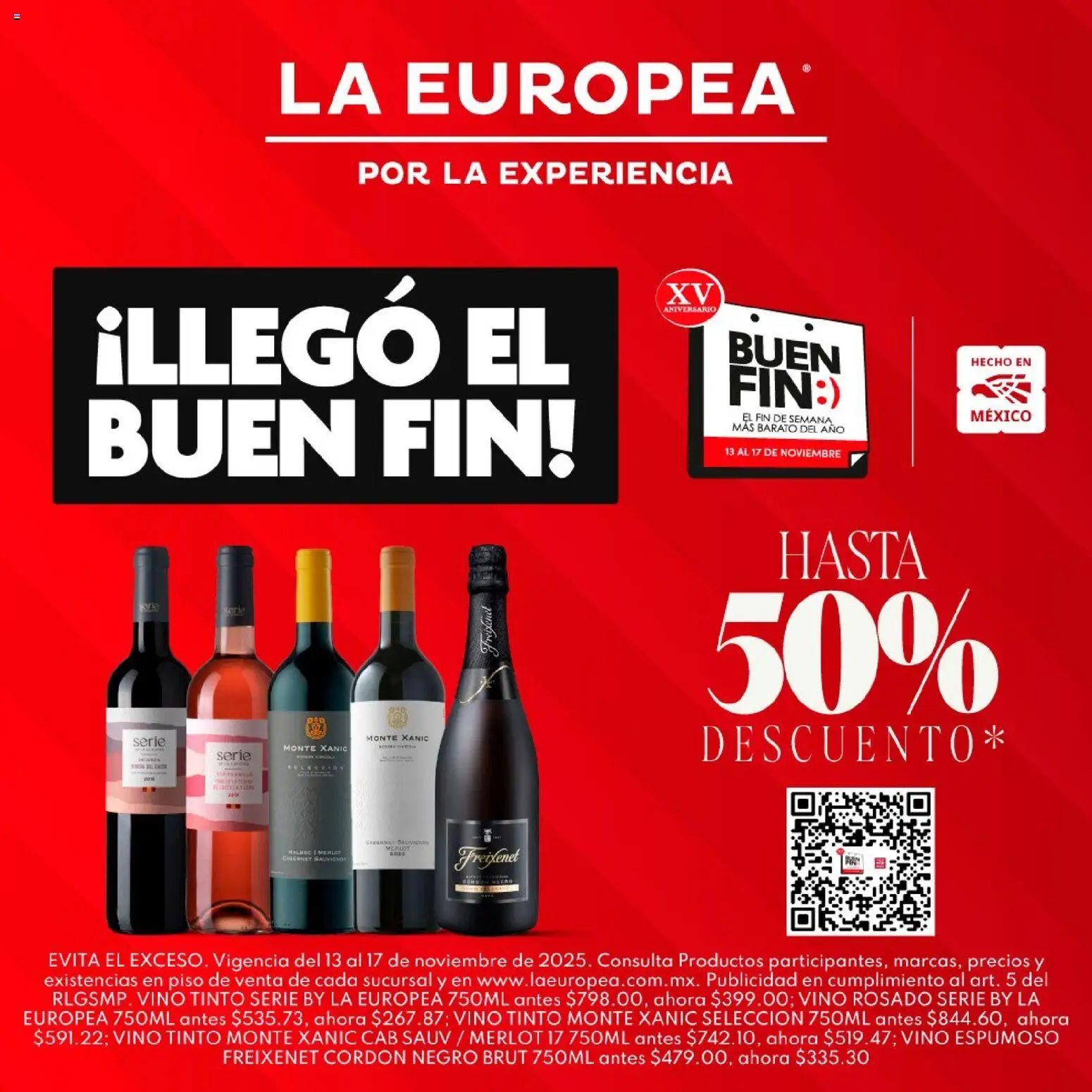 Vista previa las ofertas de la tienda La Europea - Buen Fin desde el 13/11/2025 - Vino tinto, Vino, Vino rosado, Vino espumoso