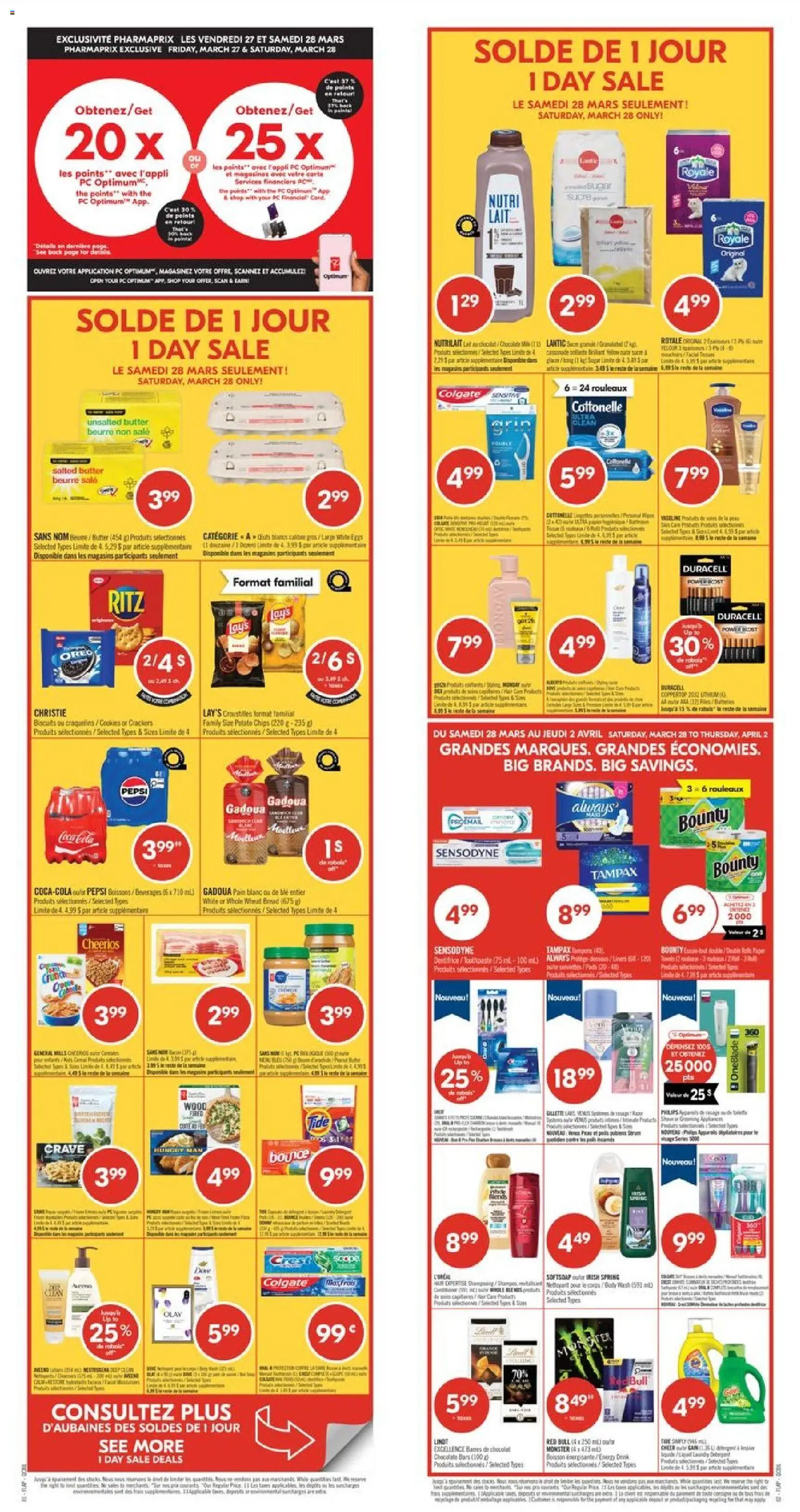 Preview of leaflet Pharmaprix weekly flyer / circulaire from shop Pharmaprix is valid from Mar 27, 2026 - Chocolate, PC, Eggs, Pepsi, Bacon, Toothpaste, Tissues, Conditioner