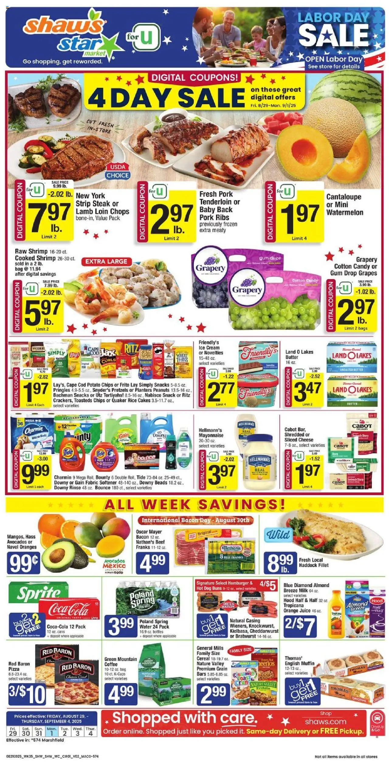 Star Market Weekly Ad - MA from 08/29/2025 - Flyer - Page number 1 - Pizza, Hamburger, Protein, Cereal, Sprite, Bag, Pork ribs, Sliced cheese