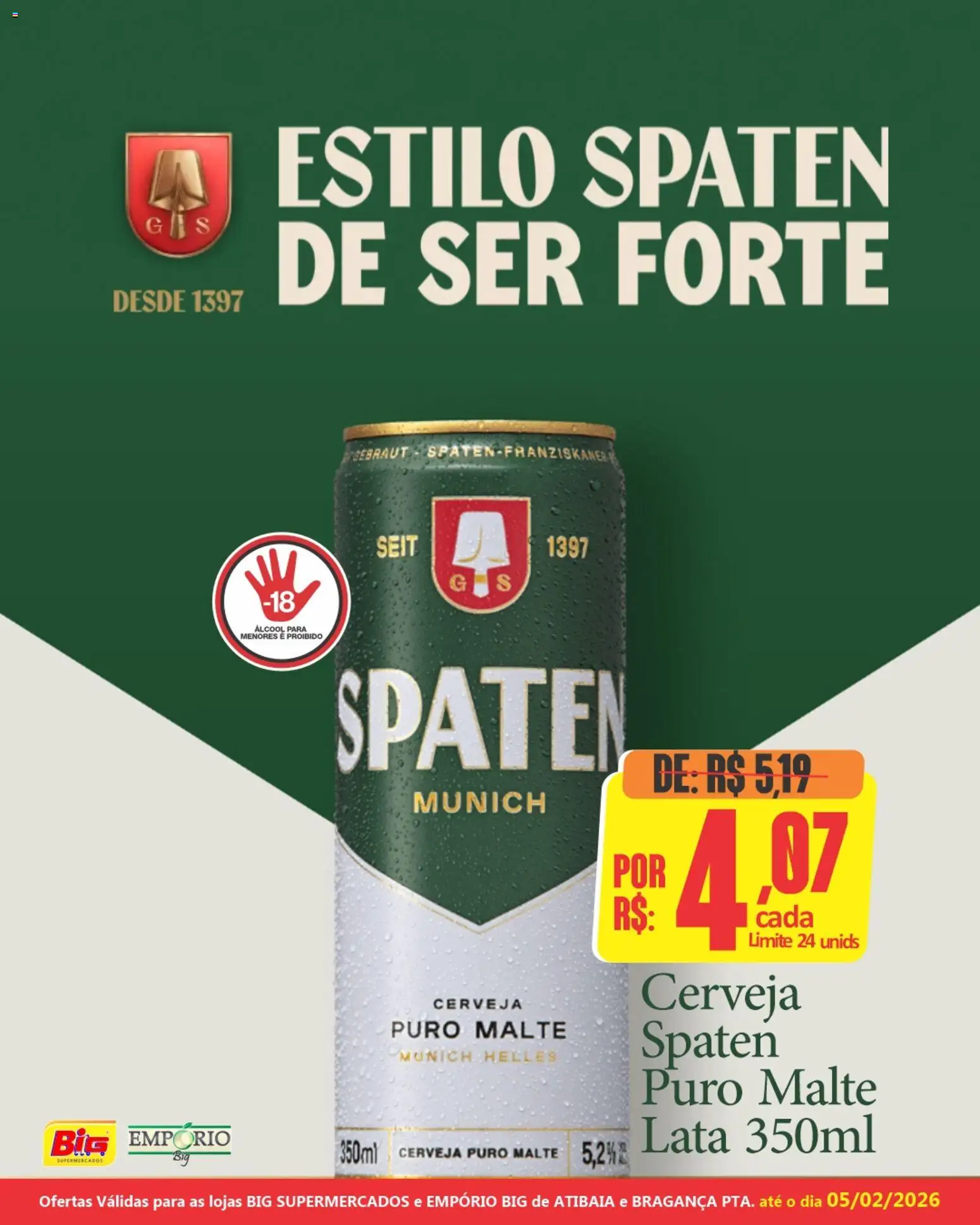 Pré-Visualização do folheto "Ofertas Cerveja Spaten Lata" da loja Big Supermercados válido a partir de 30/01/2026