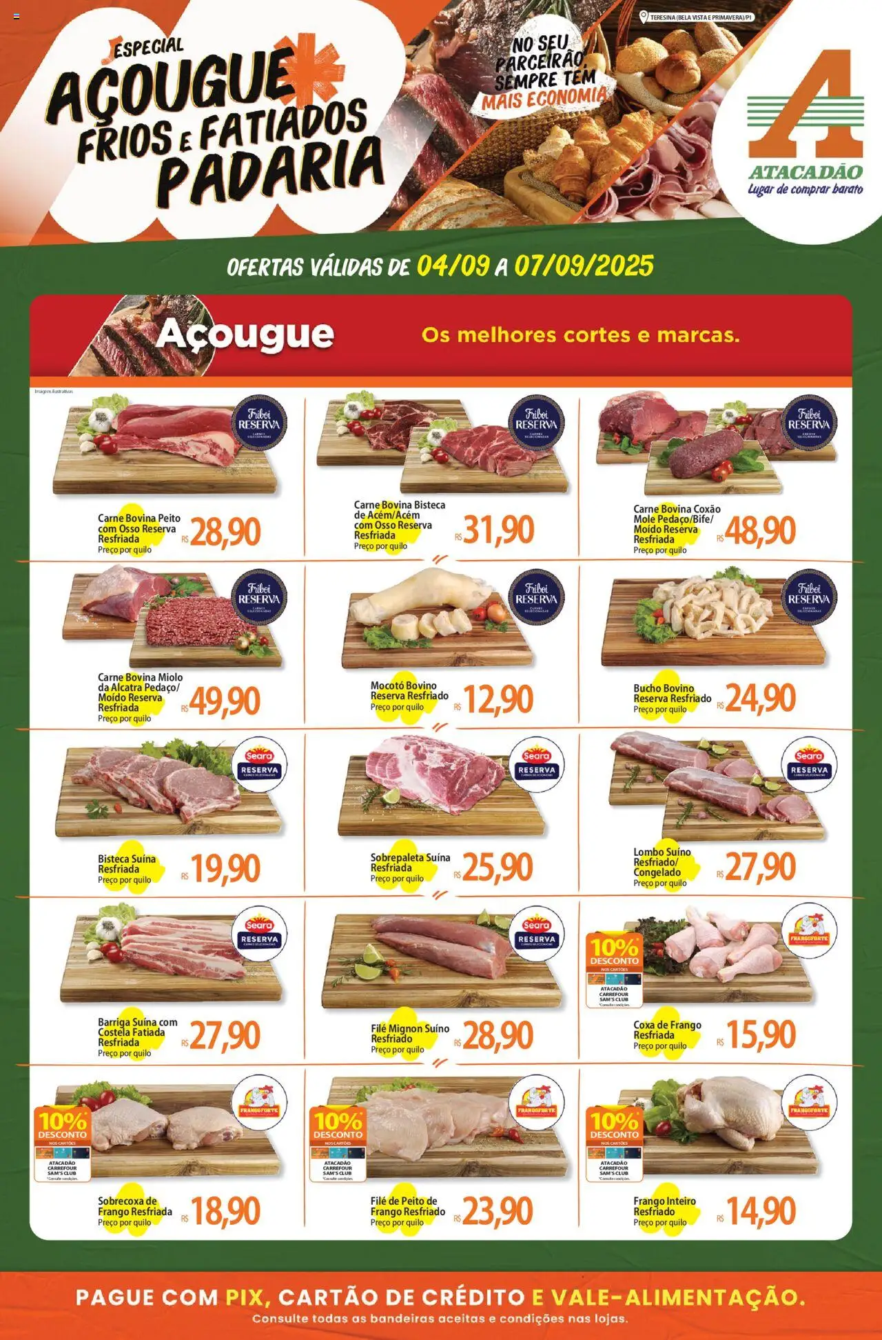 Atacadão folheto "Ofertas - PI" válido a partir de 04/09/2025 - número de página 1 - Carne, Frango, Alcatra, Carne bovina, Coxa de frango, Sobrecoxa de frango, Frango inteiro, Frango resfriado