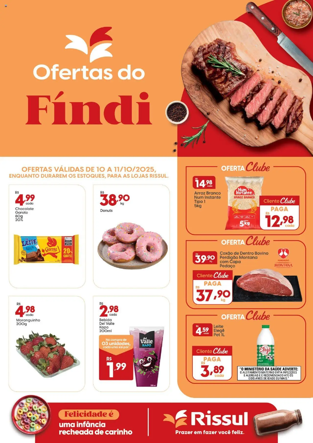 Rissul folheto "Ofertas do Fíndi" válido a partir de 10/10/2025 - número de página 1 - Chocolate, Arroz, Bebida, Leite