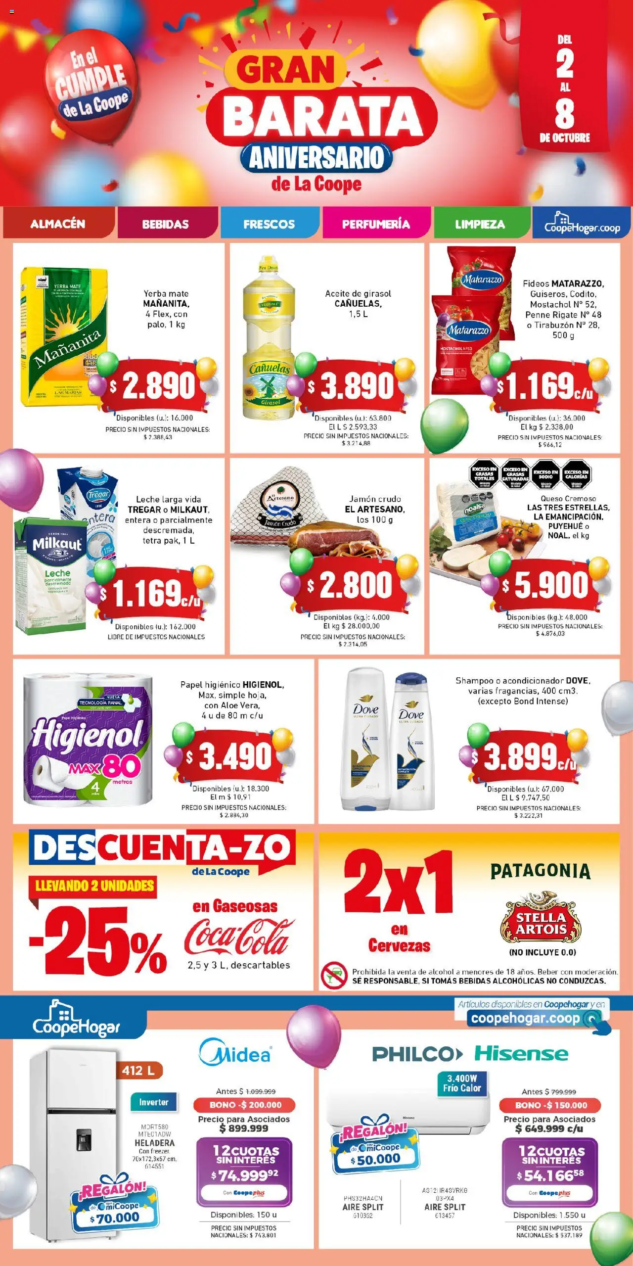 Cooperativa Obrera Catálogo del 02/10/2025 Online - Alcohol, Shampoo, Aloe Vera, Fideos, Jamón crudo, Jamón, Acondicionador, Aceite de girasol
