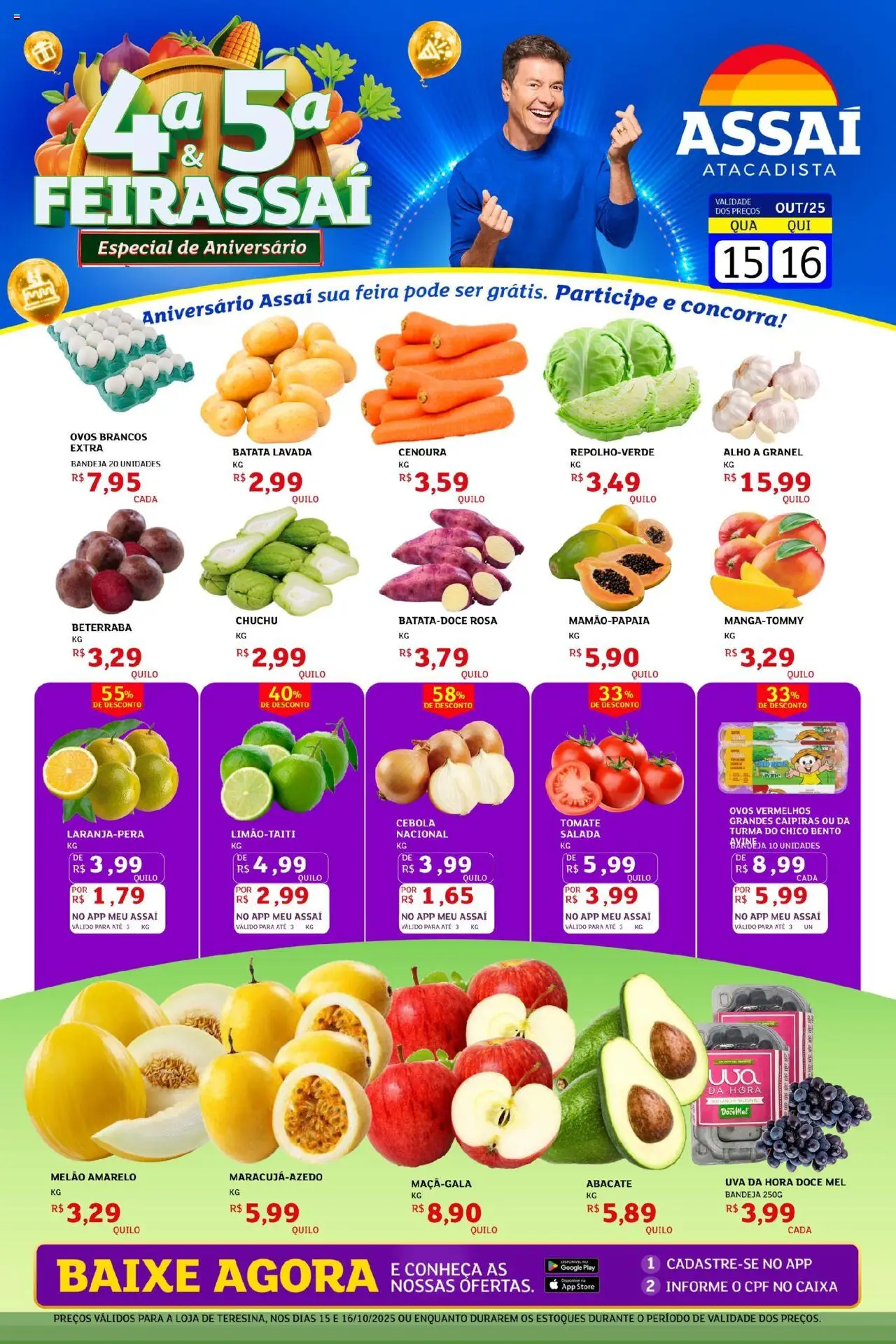 Assaí Atacadista folheto "Encarte - PI" válido a partir de 15/10/2025 - número de página 1 - Uva, Ovos, Chuchu, Batata, Tomate, Abacate, Cebola, Melão amarelo