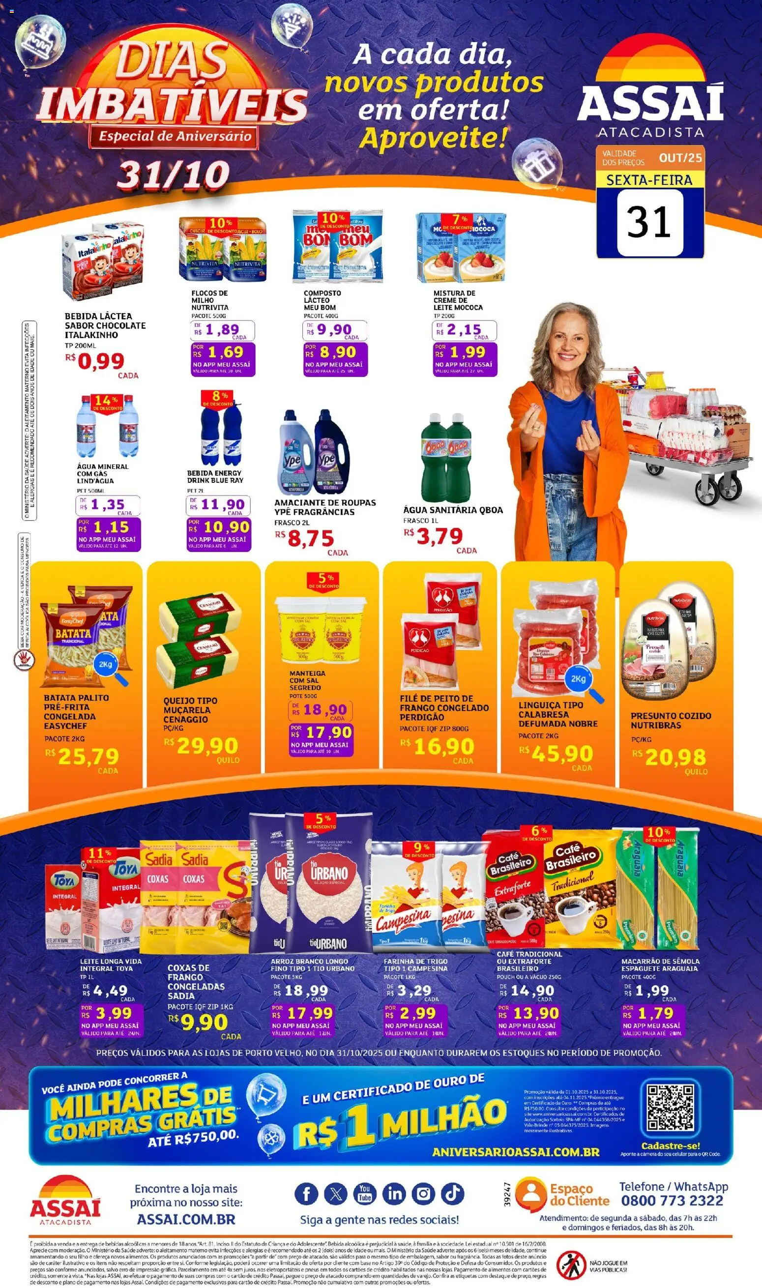 Pré-Visualização do folheto "Encarte - RO" da loja Assaí Atacadista válido a partir de 31/10/2025 - Sal, Bebida, Leite, Batata, Milho, Farinha de trigo, Farinha, Espaguete