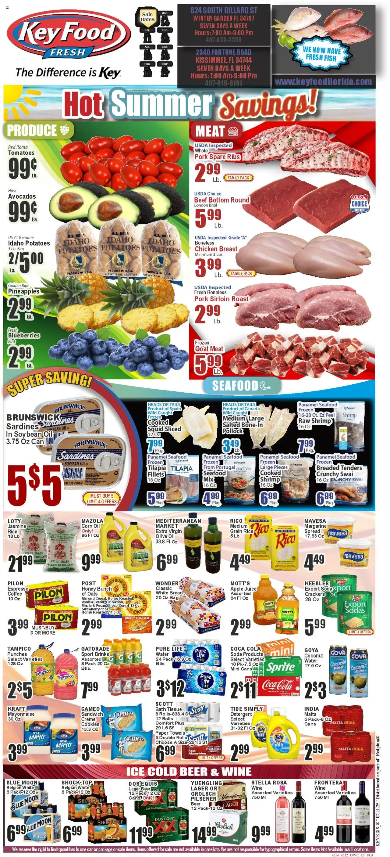 Key Food Weekly Circular (07/11/2025) >> Weekly Ad - Page number 1 - Crackers, Shrimp, Bread, Olive oil, Juice, Fish, Water, Case