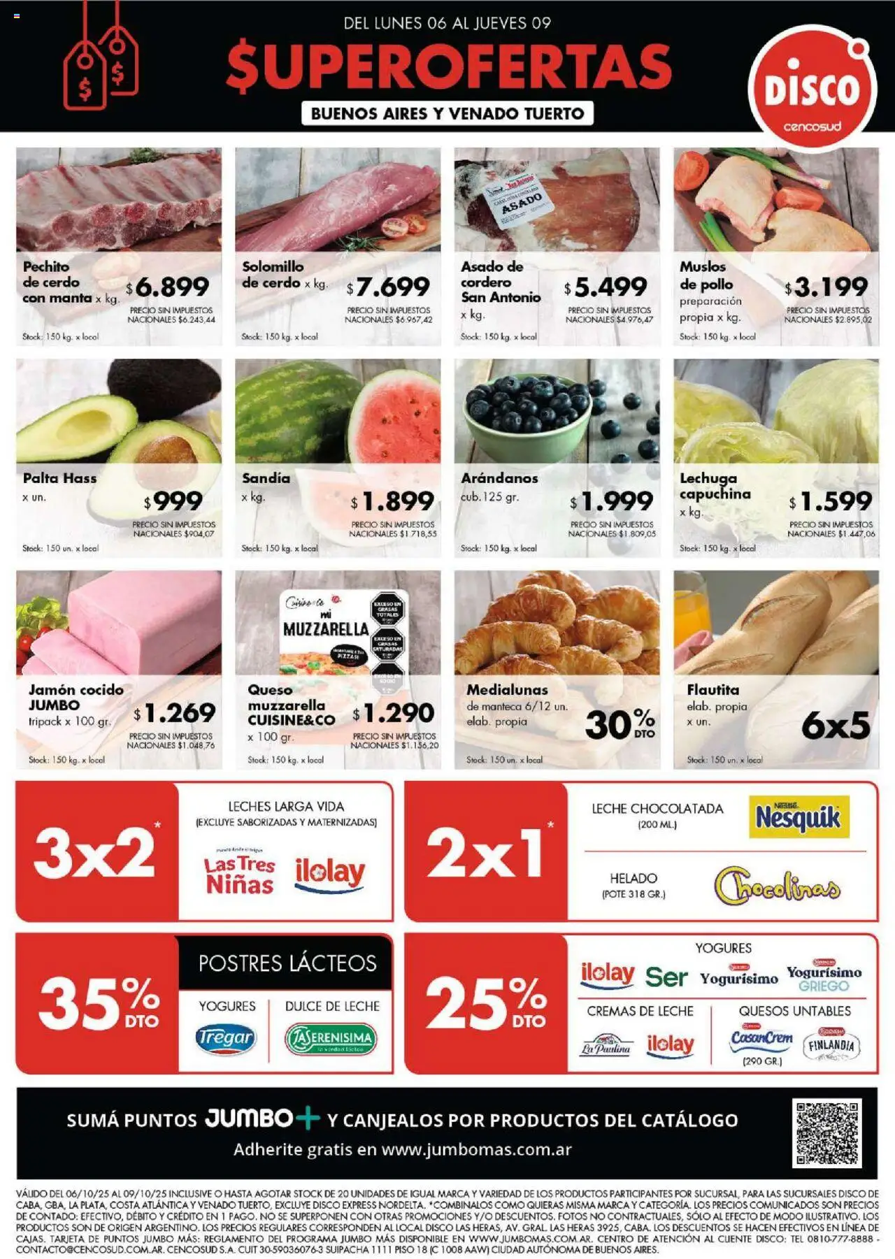 Disco Ofertas del 06/10/2025 Online - Arándanos, Chocolatada, Leche, Cerdo, Manteca, Muzzarella, Jamón cocido, Manta