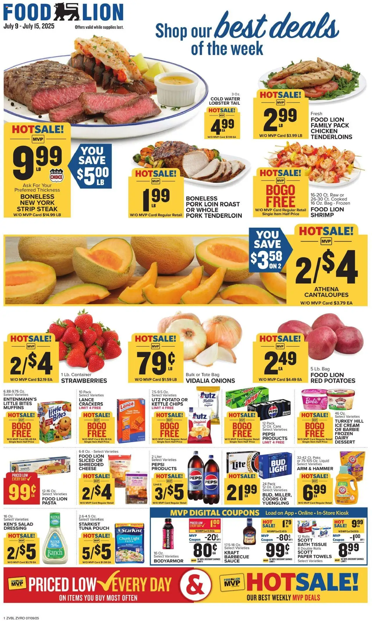 Food Lion Weekly Ad (07/09/2025) >> Preview AD next week - Page number 1 - Crackers, Pork loin, Shrimp, Hammer, Water, Peanut butter, Ice, Spaghetti