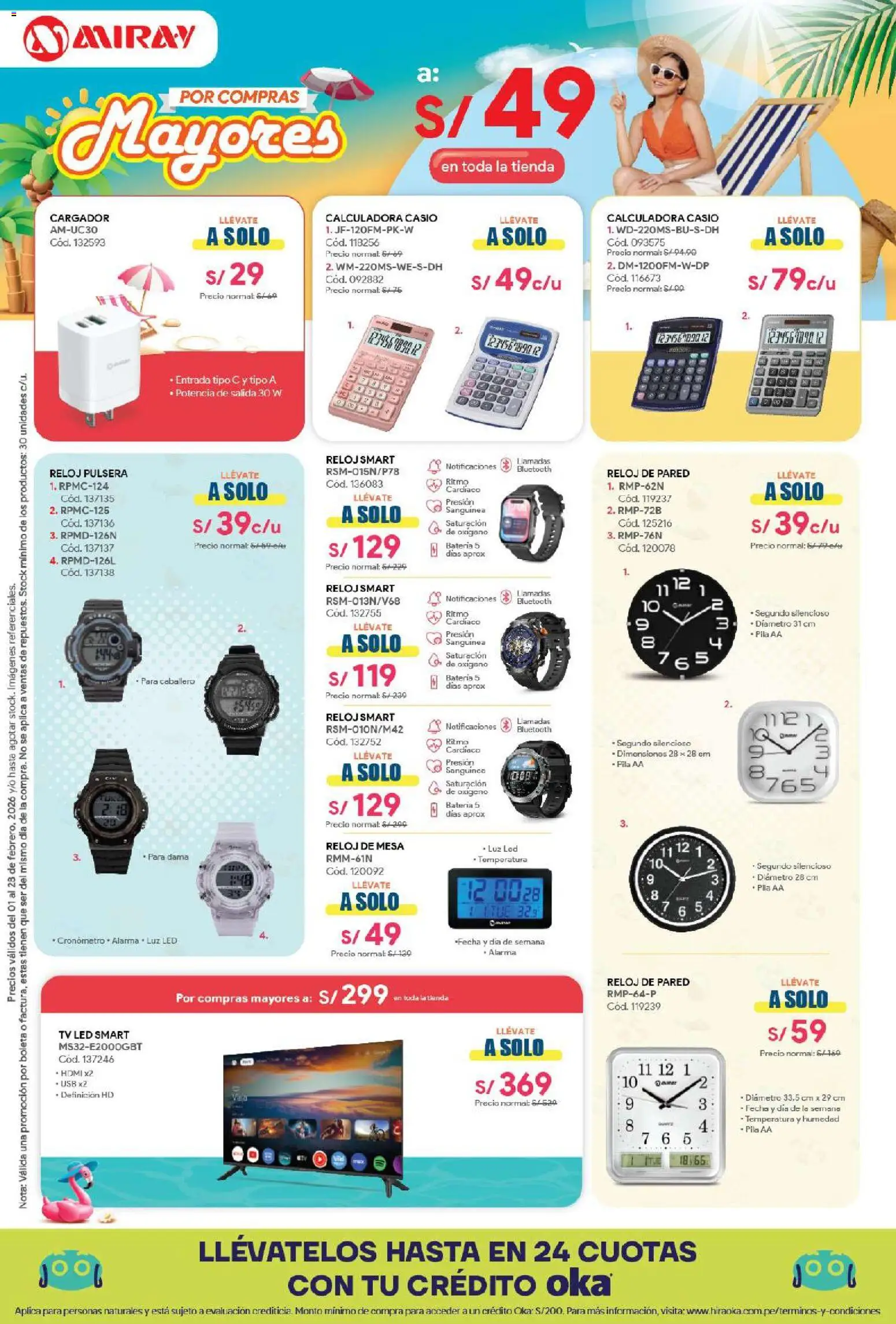 Vista previa de Catálogo de la tienda Hiraoka válido desde 01/02/2026 - Calculadora, Reloj, Mesa, Batería, USB, Reloj de pared, Luz LED