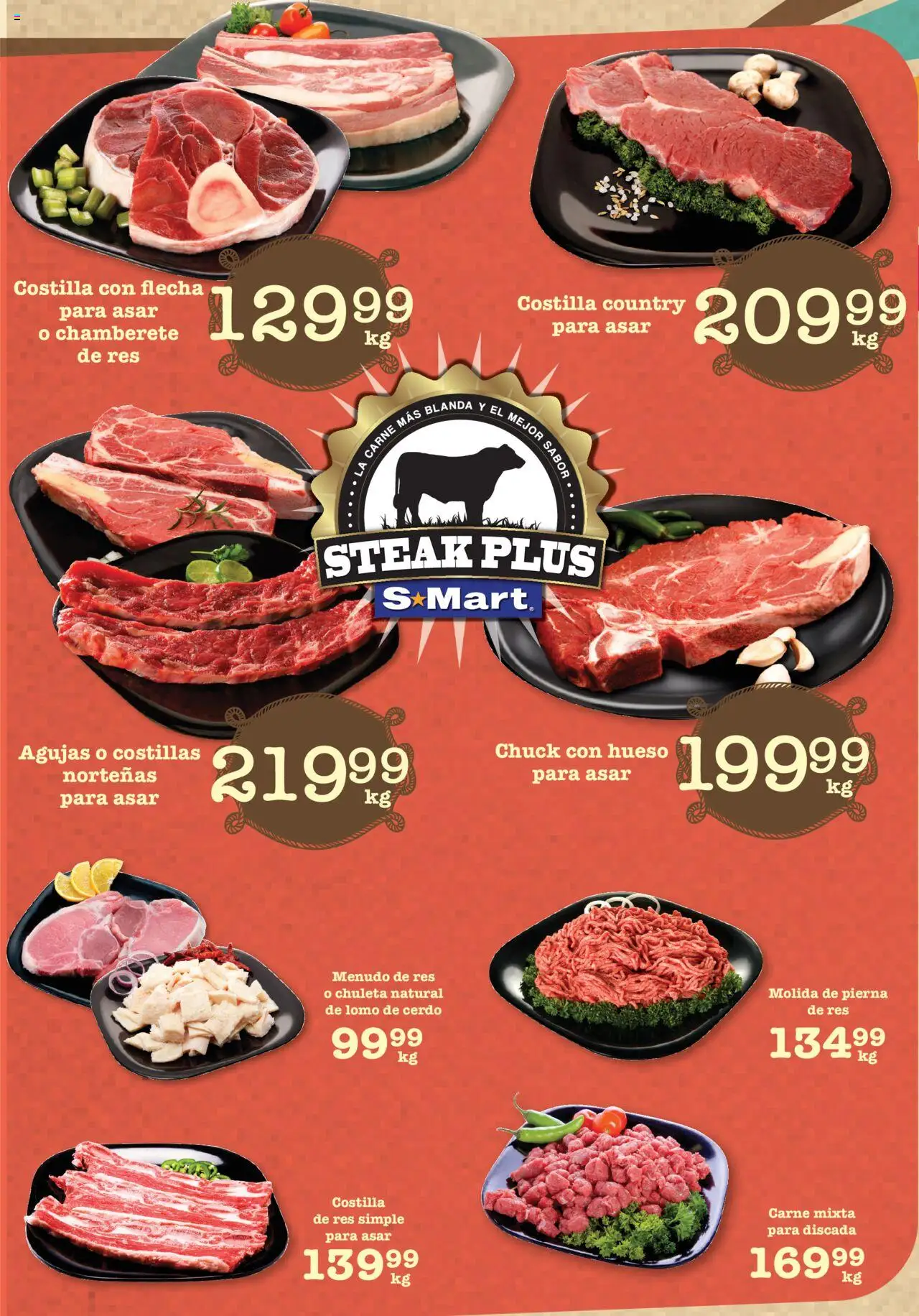 Folleto - Monterrey S-Mart y sus promociones válidas desde el 08/08/2025 - Número de página 1 - Carne, Cerdo, Lomo de cerdo, Res, Chuleta, Steak