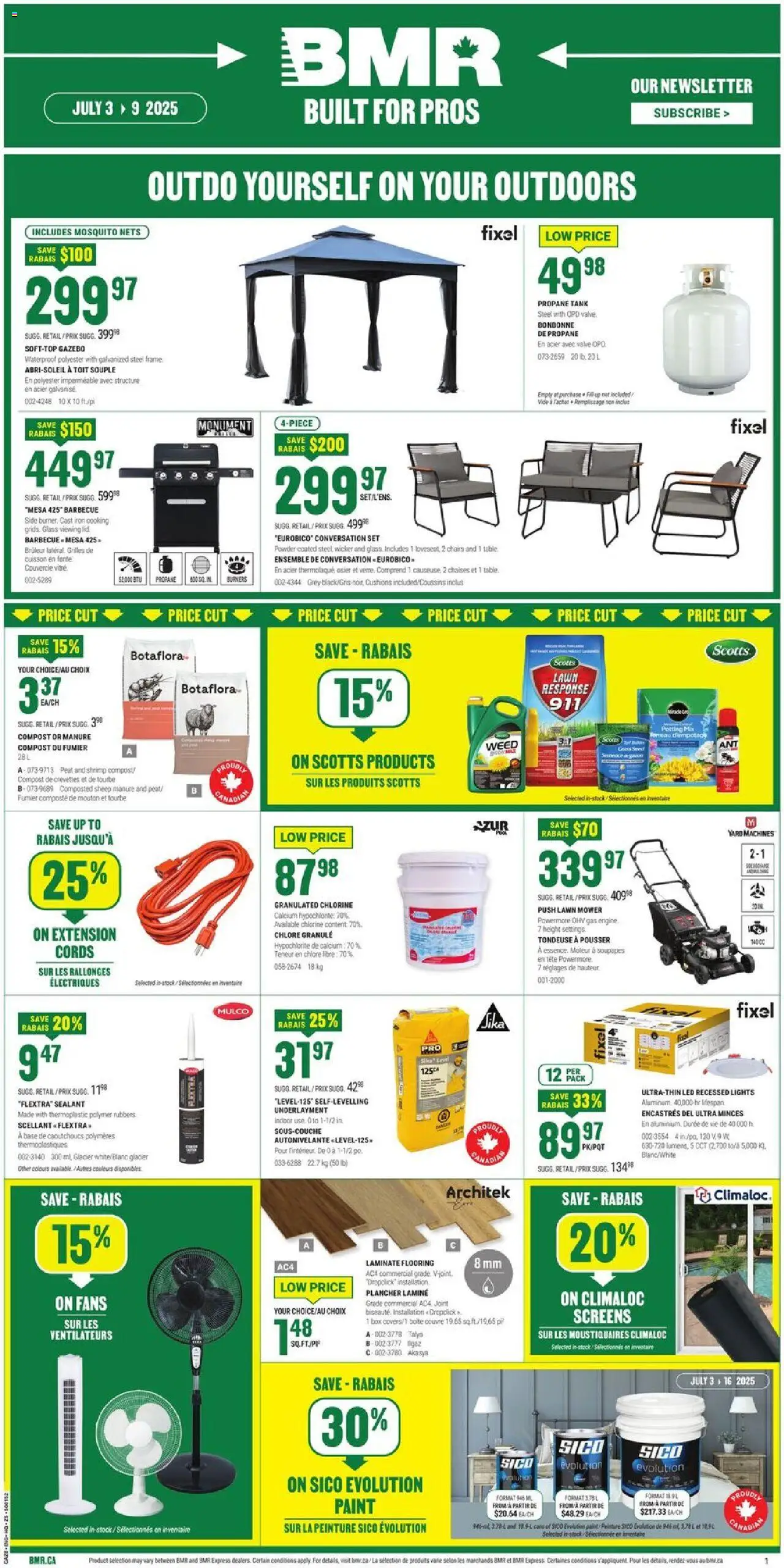 BMR flyer valid from Jul 03, 2025 - page number 1 - Peat, Iron, Shrimp, Mower, Box, Chairs