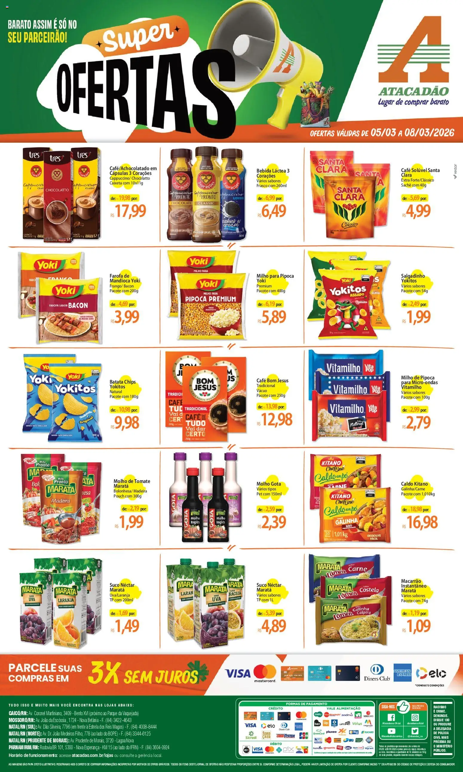 Pré-Visualização do folheto "Atacadão ofertas - RN" da loja Atacadão válido a partir de 05/03/2026 - Microondas, Chocolate, Macarrão, Pipoca, Tomate, Mandioca, Bacon, Pó