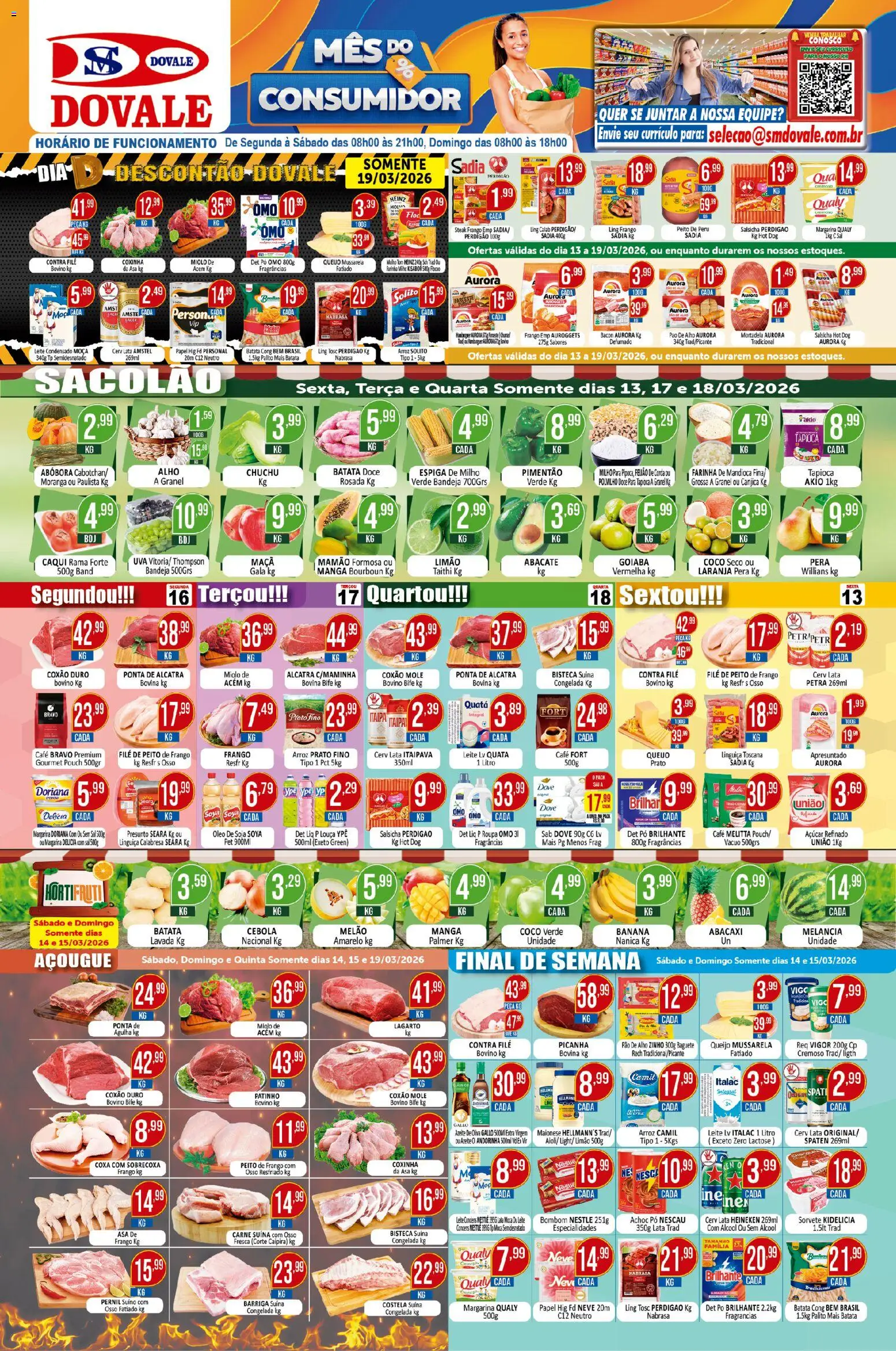Pré-Visualização do folheto "Dovale - Ofertas da semana" da loja Dovale válido a partir de 13/03/2026 - Hambúrguer, Salsicha, Queijo, Caqui, Maionese, Pó, Especialidades, Doriana