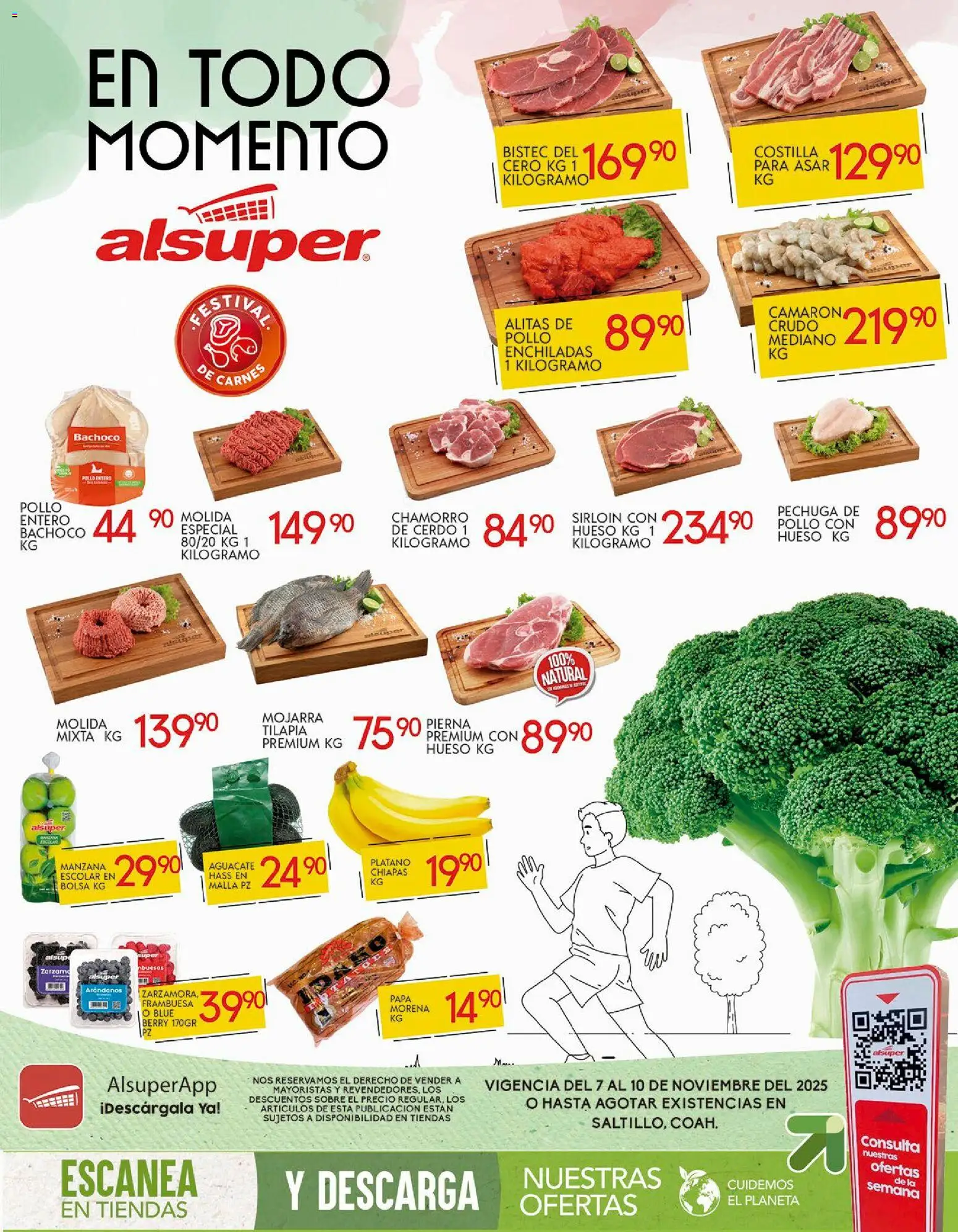 Vista previa las ofertas de la tienda Alsuper - Folleto Saltillo desde el 07/11/2025 - Papa, Manzana, Plátano, Cerdo, Bistec, Tilapia, Chamorro, Malla