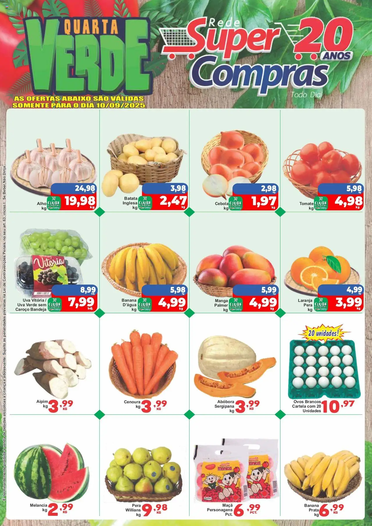 Rede Super Compras folheto "Ofertas do Dia" válido a partir de 10/09/2025 - número de página 1 - Manga, Melancia, Maçãs, Abóbora, Batata, Pera, Bandeja, Alho