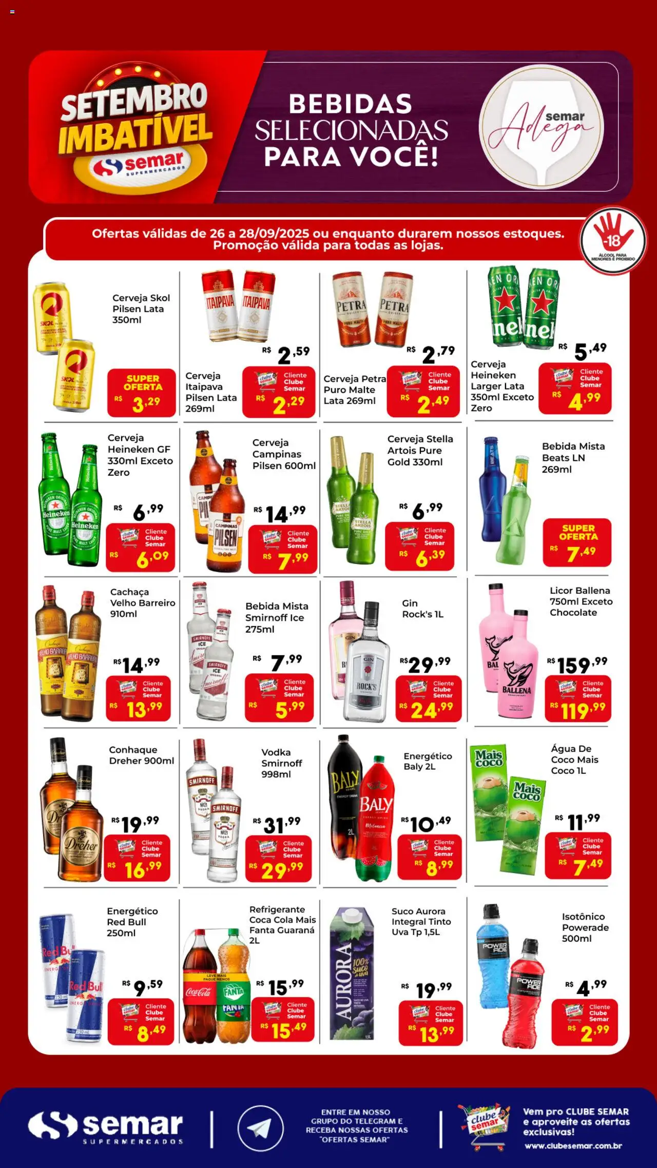Semar Supermercado folheto "Ofertas Adega" válido a partir de 26/09/2025 - número de página 1 - Heineken, Cerveja, Bebida, Álcool, Suco, Energético, Conhaque, Fanta