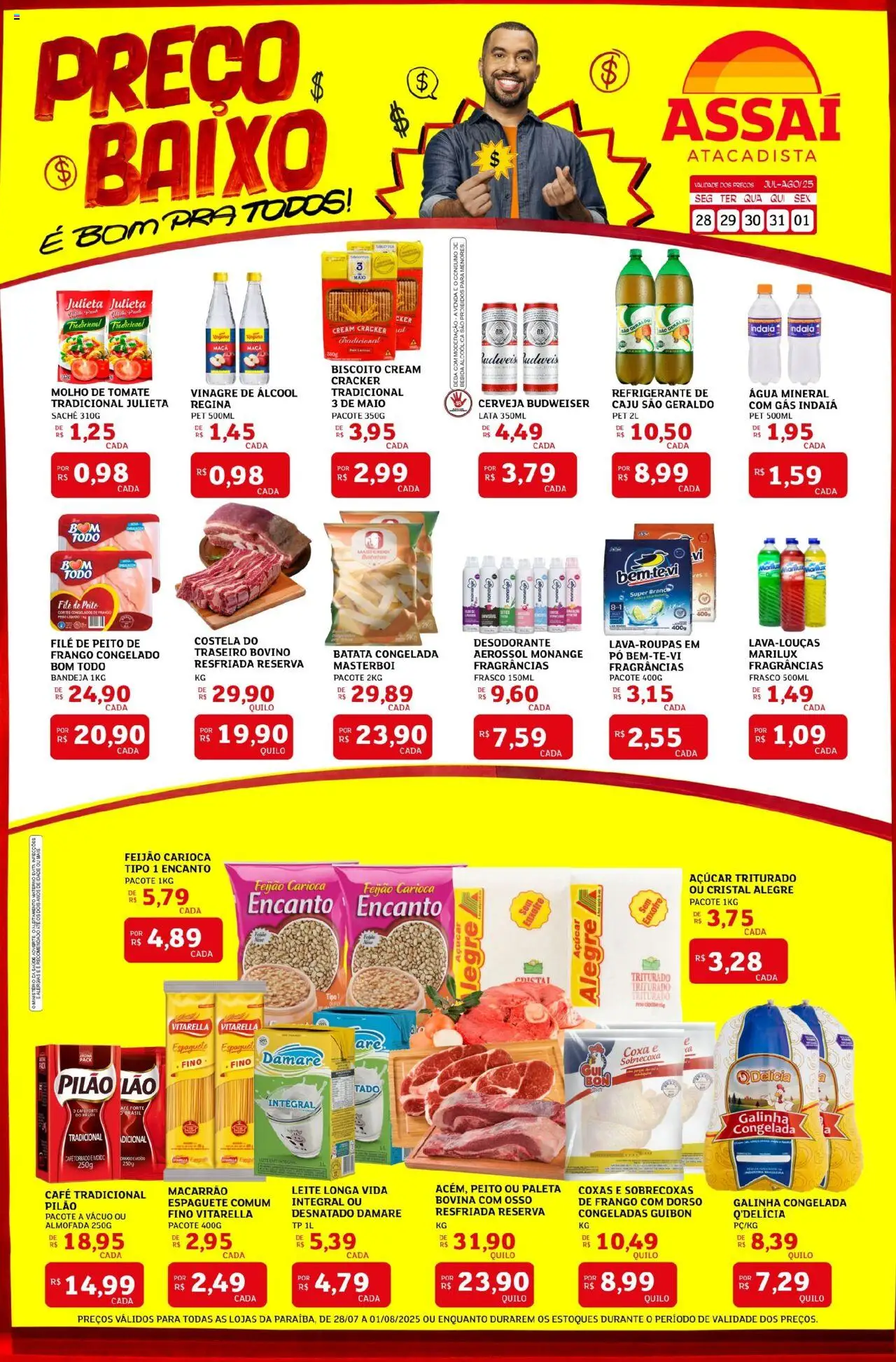 Assaí Atacadista folheto "Encarte - PB" válido a partir de 28/07/2025 - número de página 1 - Café, Leite, Batata, Açúcar, Maiô, Espaguete, Água mineral, Açúcar cristal