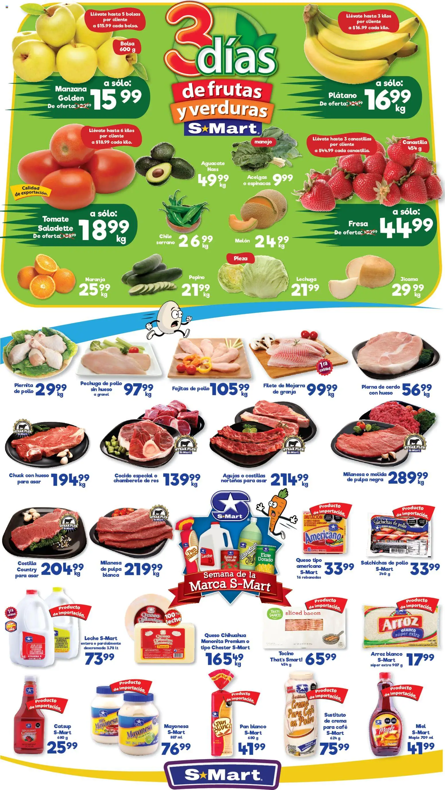 Vista previa las ofertas de la tienda S-Mart - Folleto Monterrey desde el 03/02/2026 - Catsup, Crema, Cerdo, Miel, Tilapia, Salchichas, Queso fundido, Kétchup