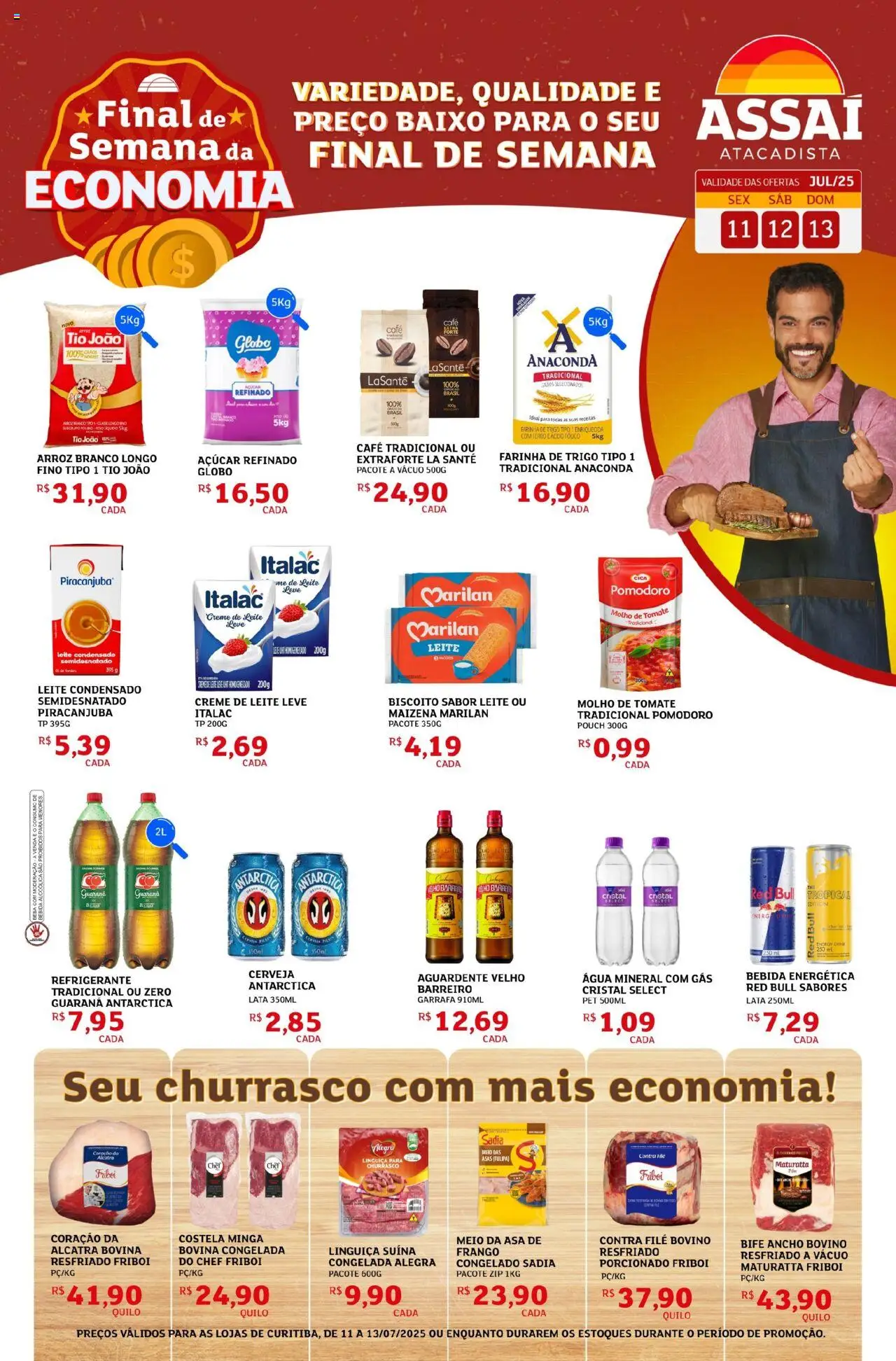 Assaí Atacadista folheto "Encarte - PR" válido a partir de 11/07/2025 - número de página 1 - Guaraná, Molho de tomate, Contra filé, Café, Cerveja, Bebida, Açúcar, Refrigerante