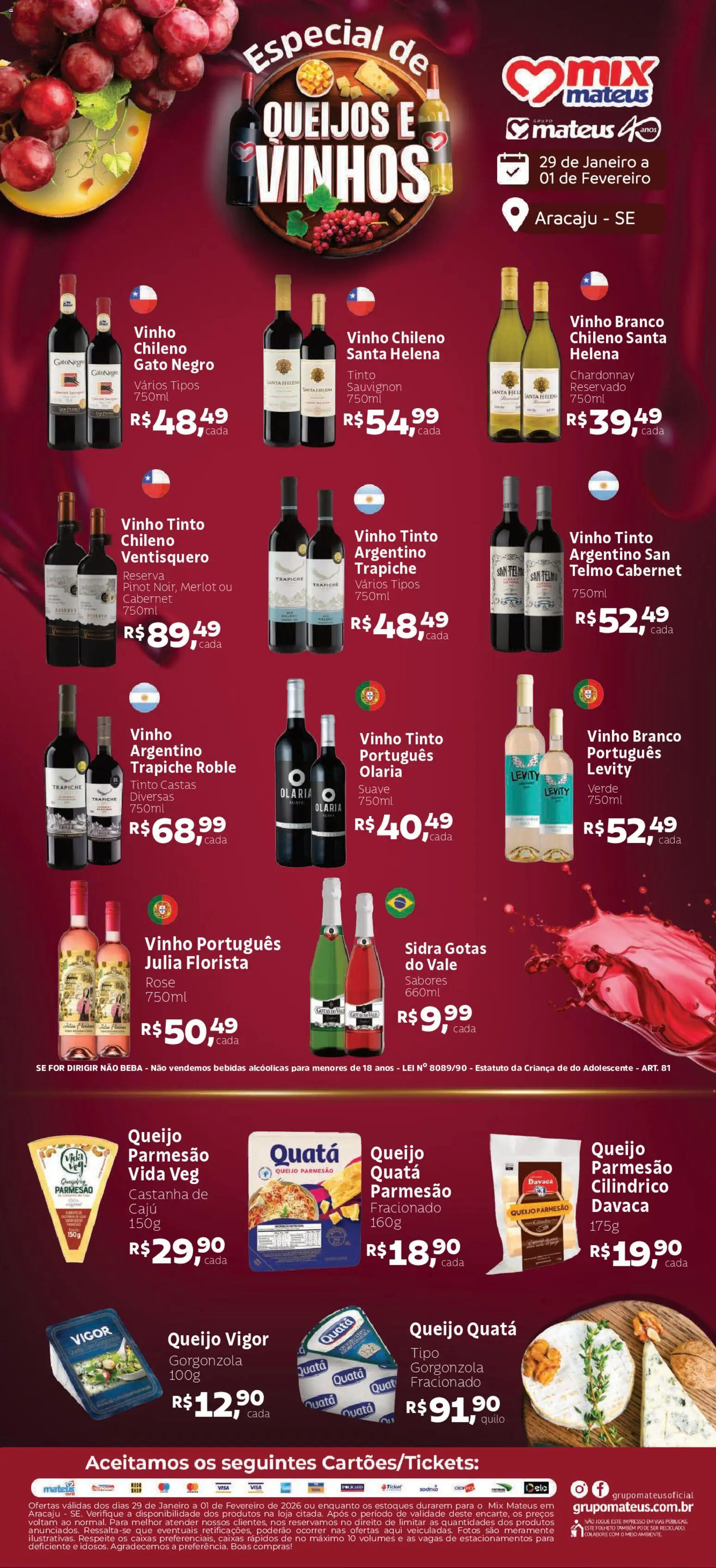 Pré-Visualização do folheto "Ofertas Queijo e Vinhos" da loja Mateus válido a partir de 29/01/2026