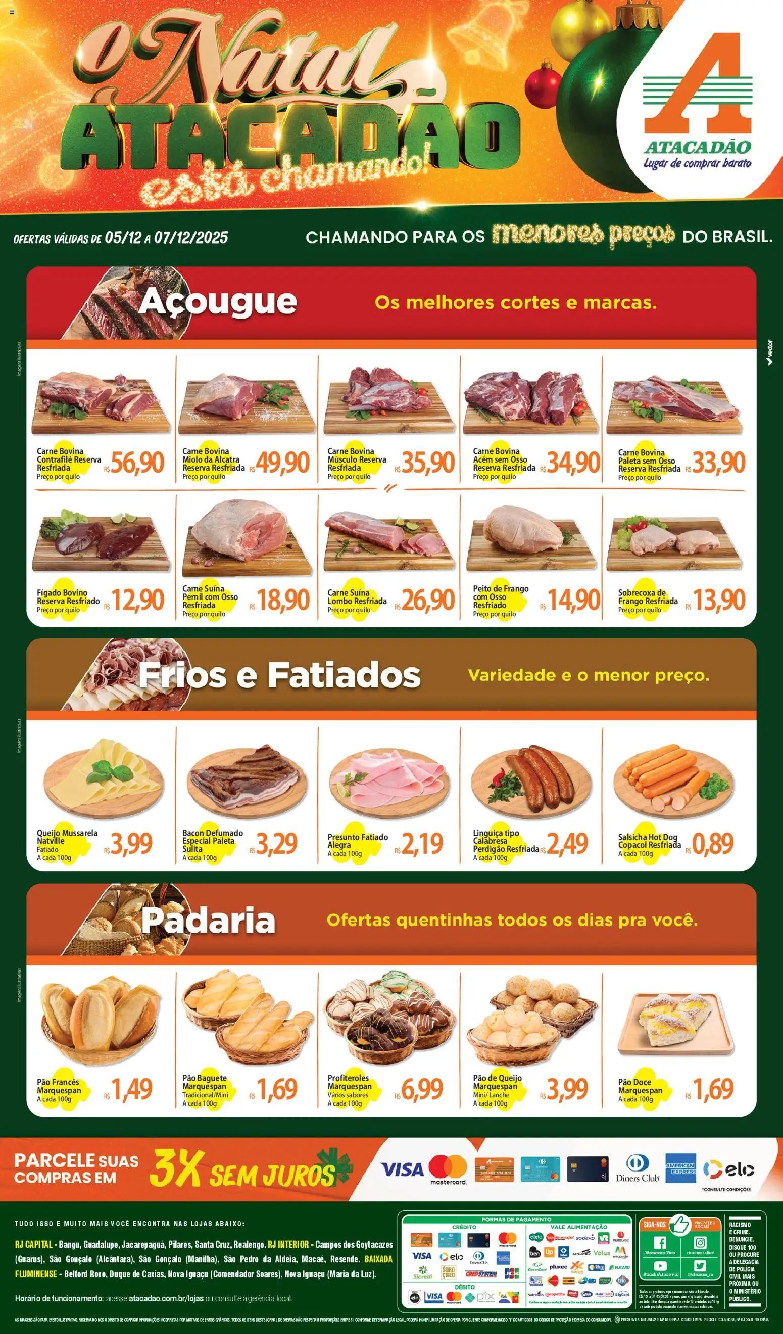 Pré-Visualização do folheto "Ofertas - RJ" da loja Atacadão válido a partir de 05/12/2025 - Doce, Frango, Fígado, Bacon, Alcatra, Baguete, Pão doce, Carne bovina músculo