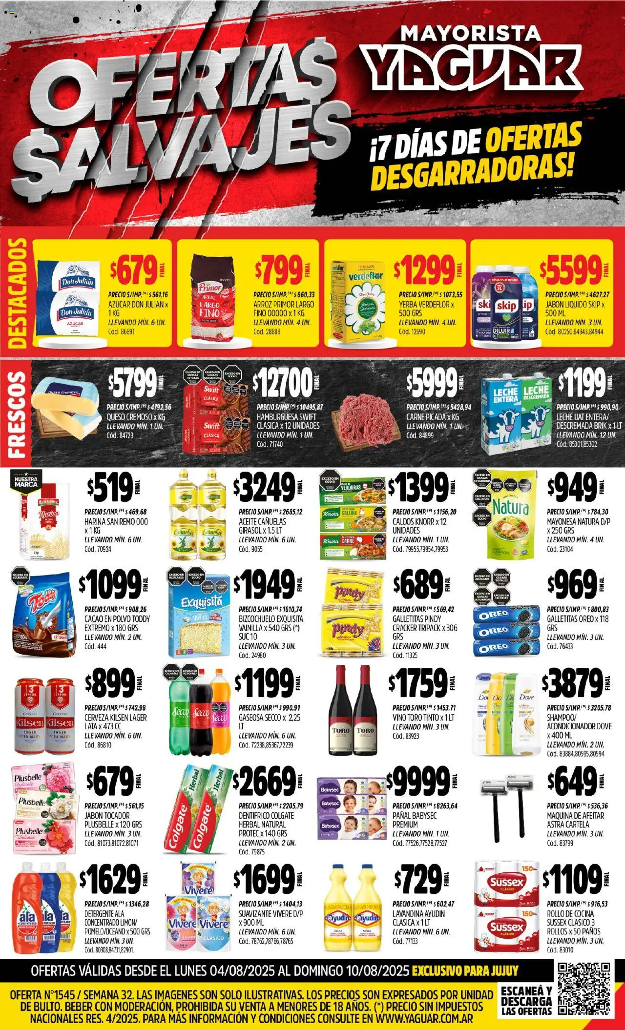 Yaguar Jujuy del 04/08/2025 Online - Mate, Cocina, Verduras, Arroz, Azucar, Jabón, Cacao, Jabón líquido