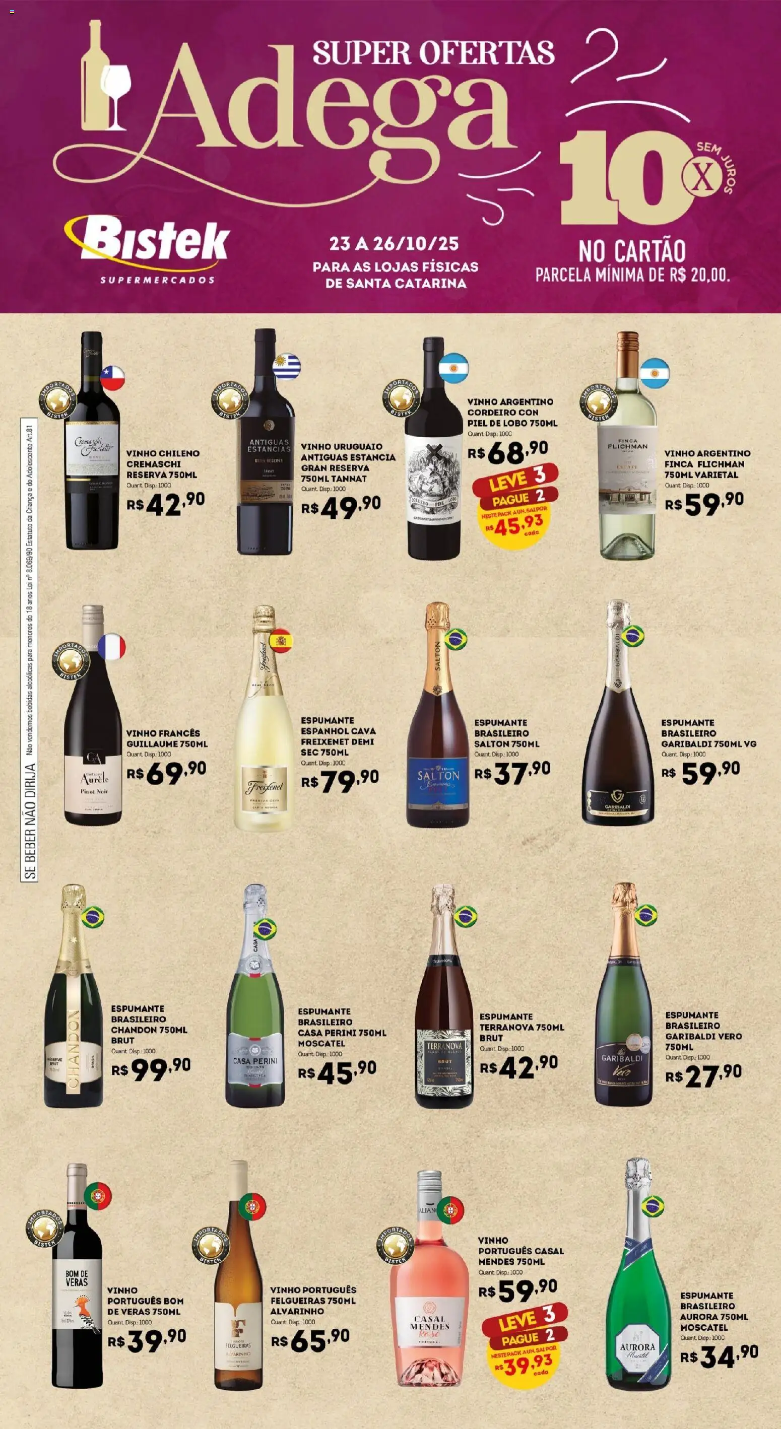Pré-Visualização do folheto "Ofertas Adega" da loja Bistek Supermercados válido a partir de 23/10/2025 - Vinho, Bebidas, Cordeiro, Espumante